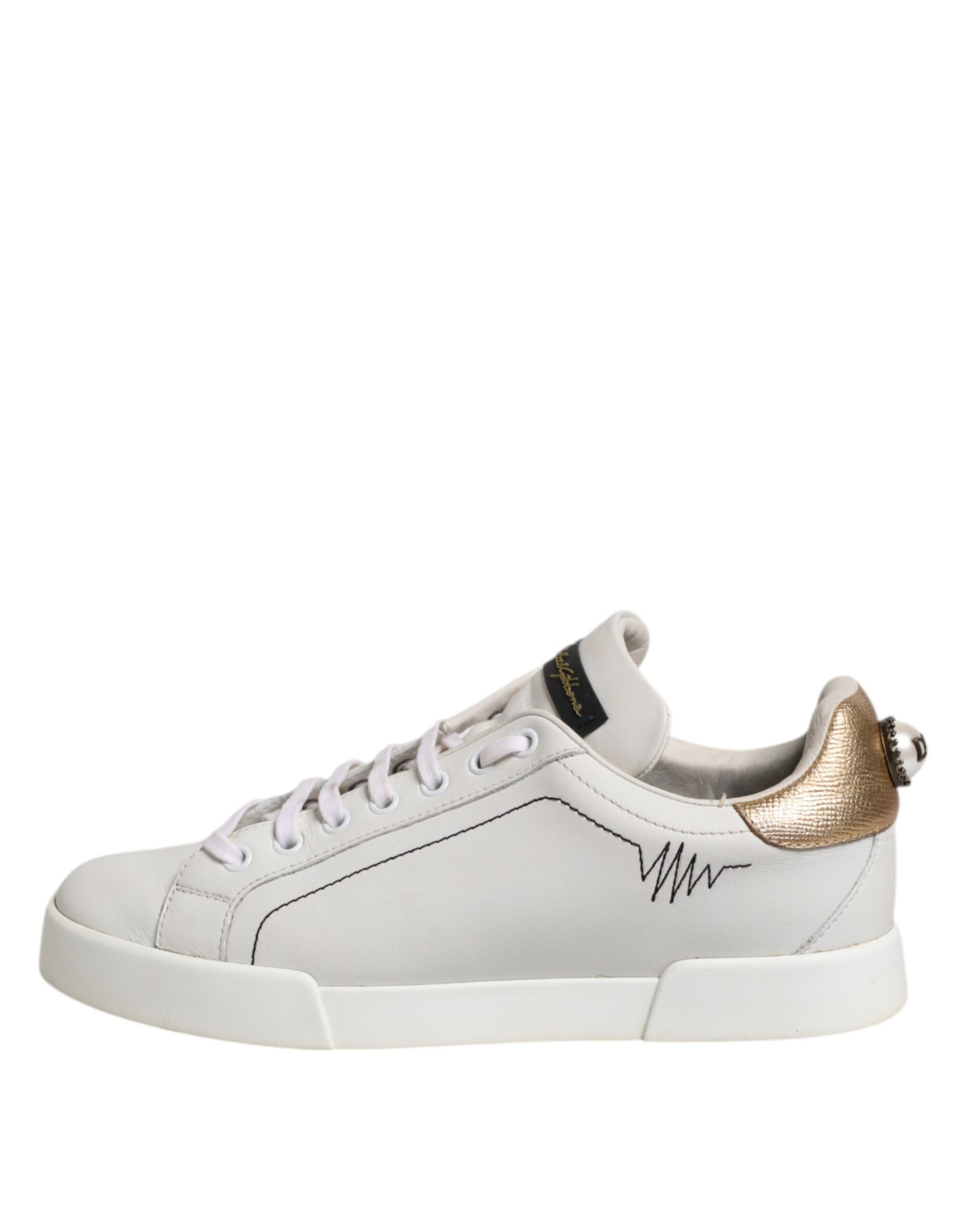 Dolce & Gabbana White Gold Leather Low Top Sneakers Shoes | Regal Royce