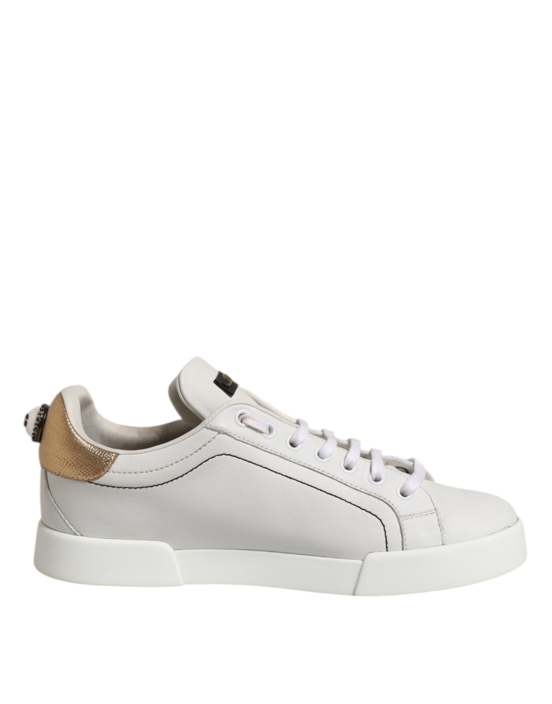 Dolce & Gabbana White Gold Leather Low Top Sneakers Shoes | Regal Royce