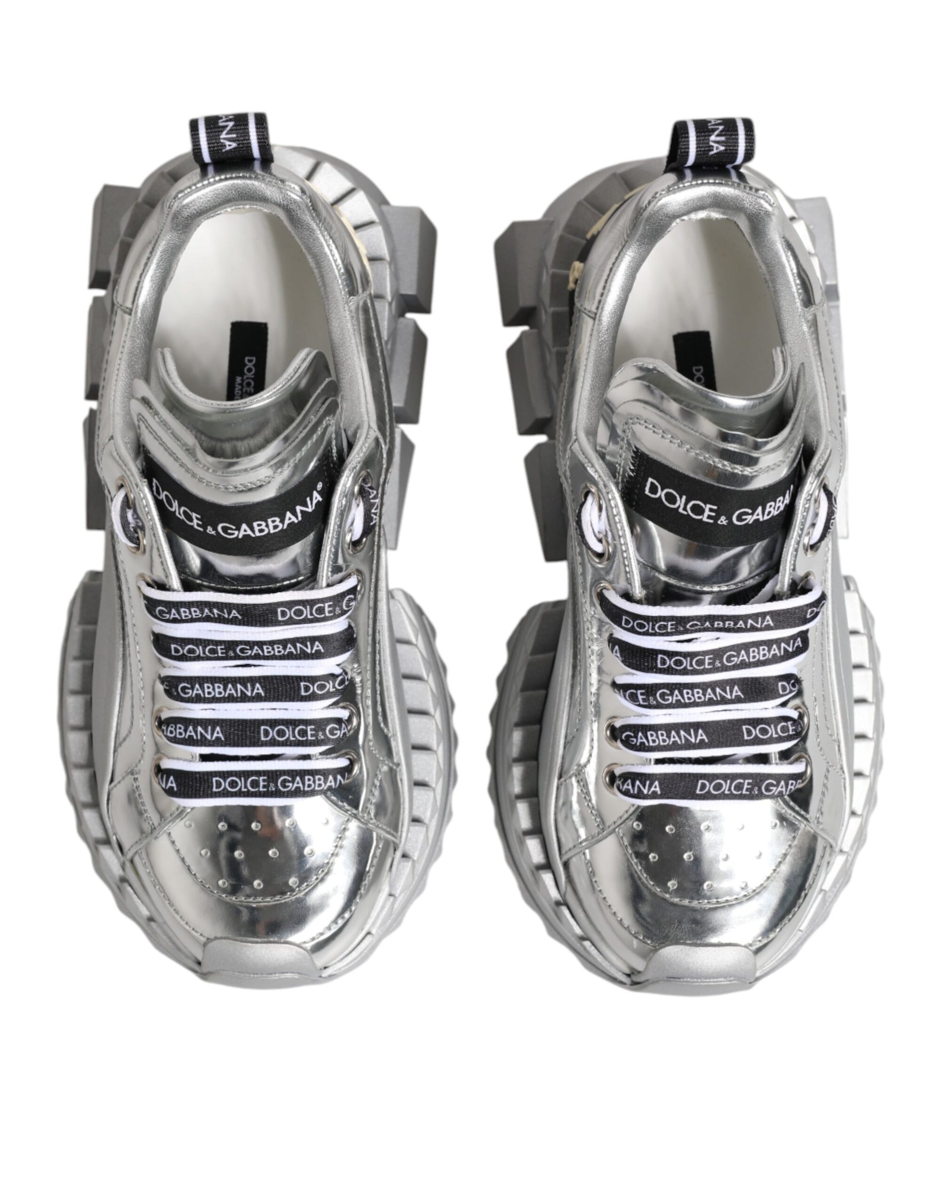 Dolce & Gabbana Silver Leather Super Queen Sneakers Shoes