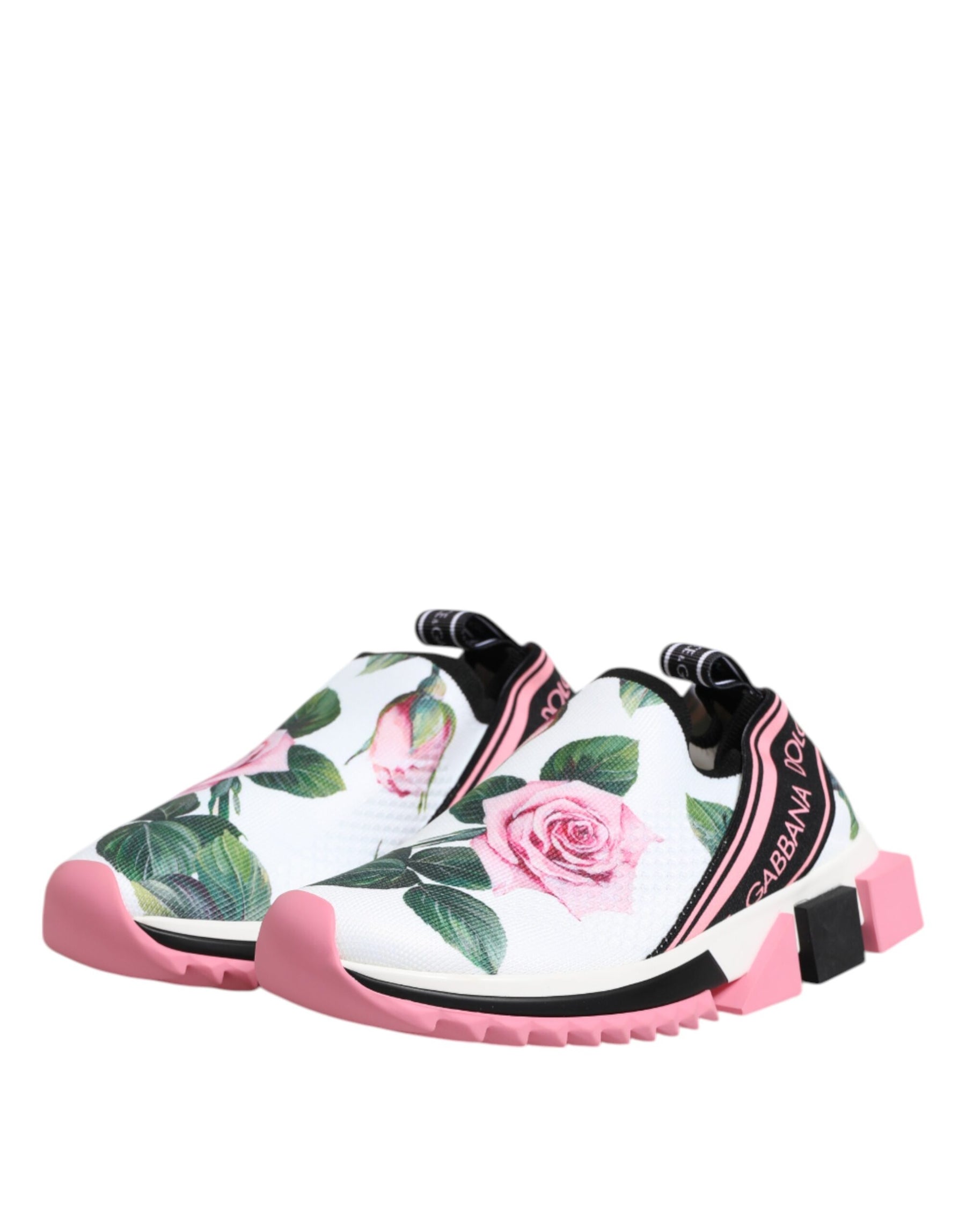 Dolce & Gabbana White Rose Print Sorrento Sneakers Shoes | Regal Royce
