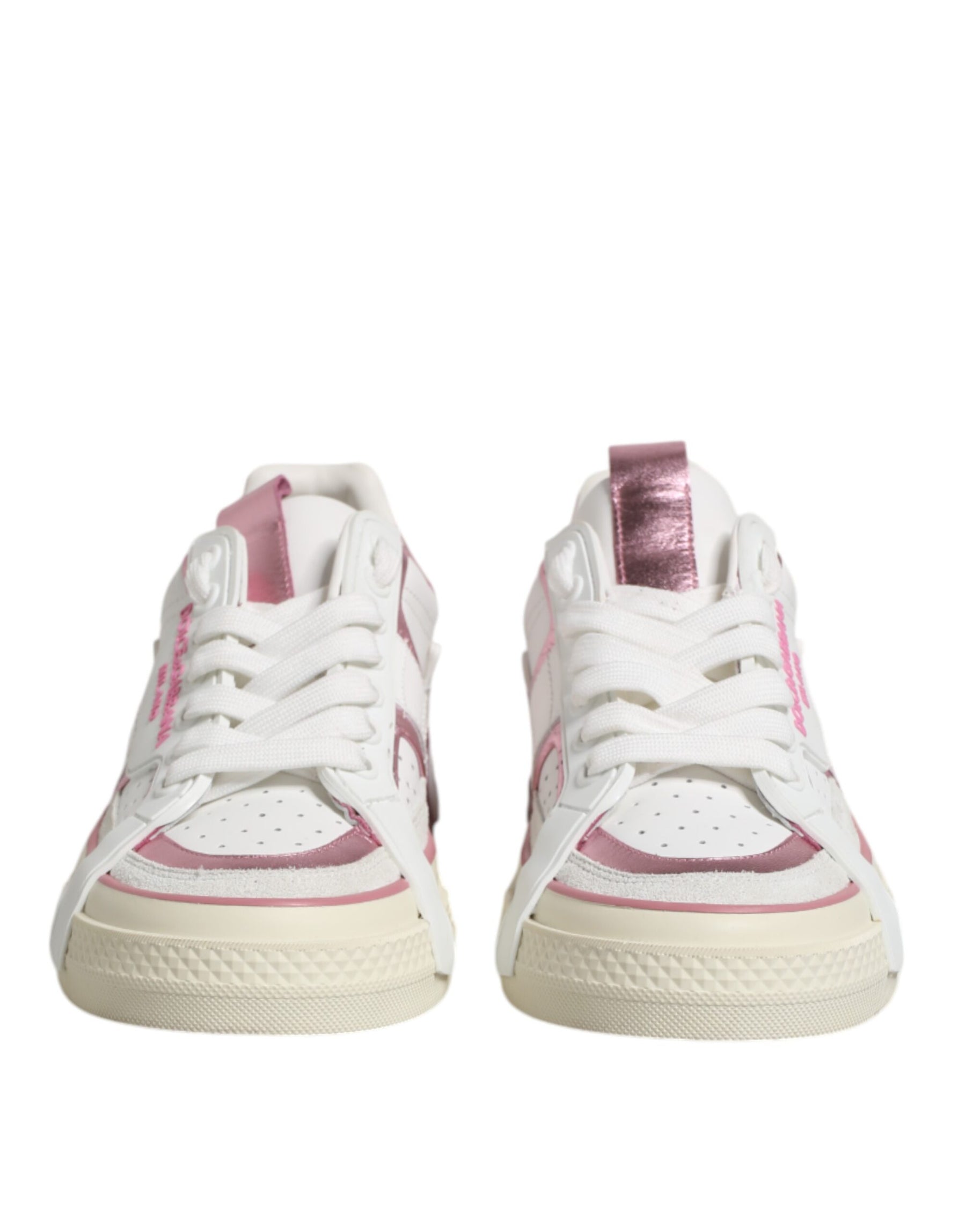Dolce & Gabbana White Pink Leather Low Top Sneakers Shoes | Regal Royce