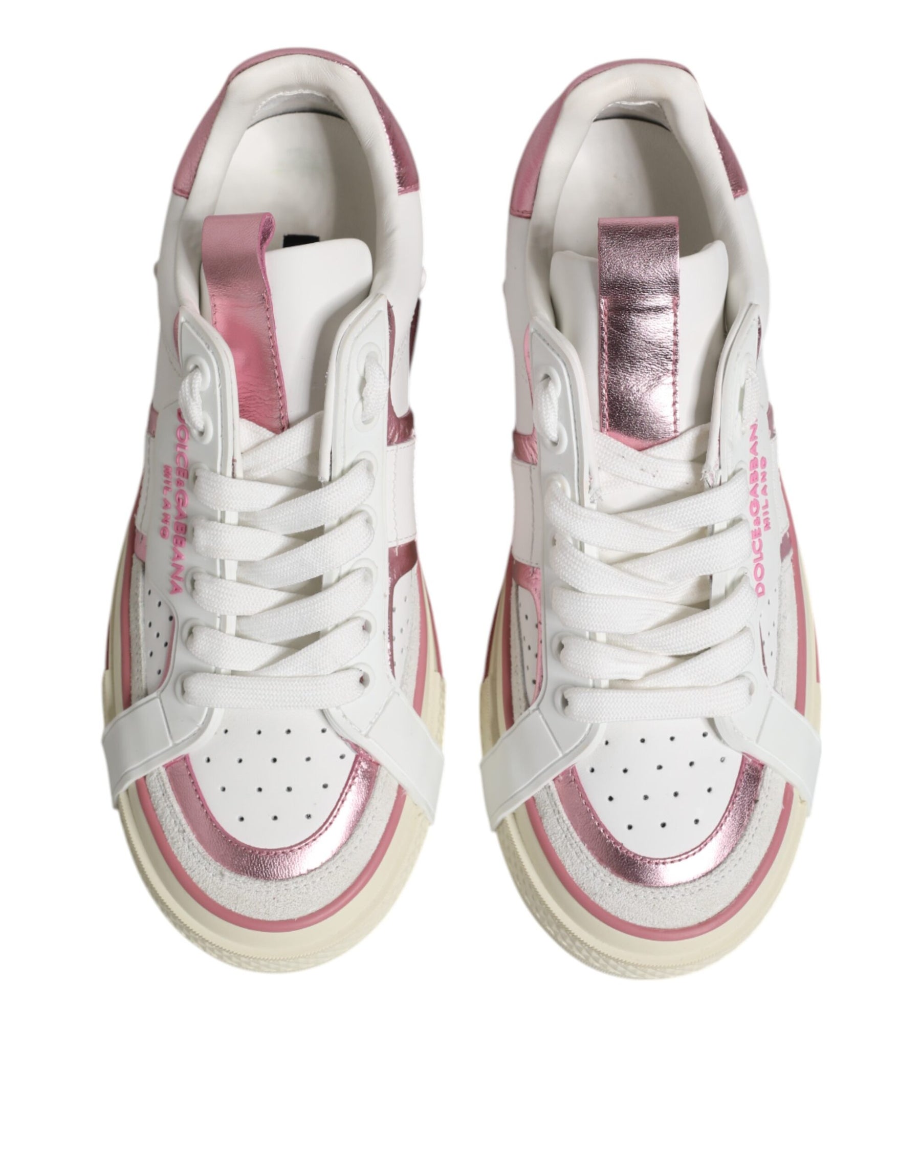Dolce & Gabbana White Pink Leather Low Top Sneakers Shoes | Regal Royce