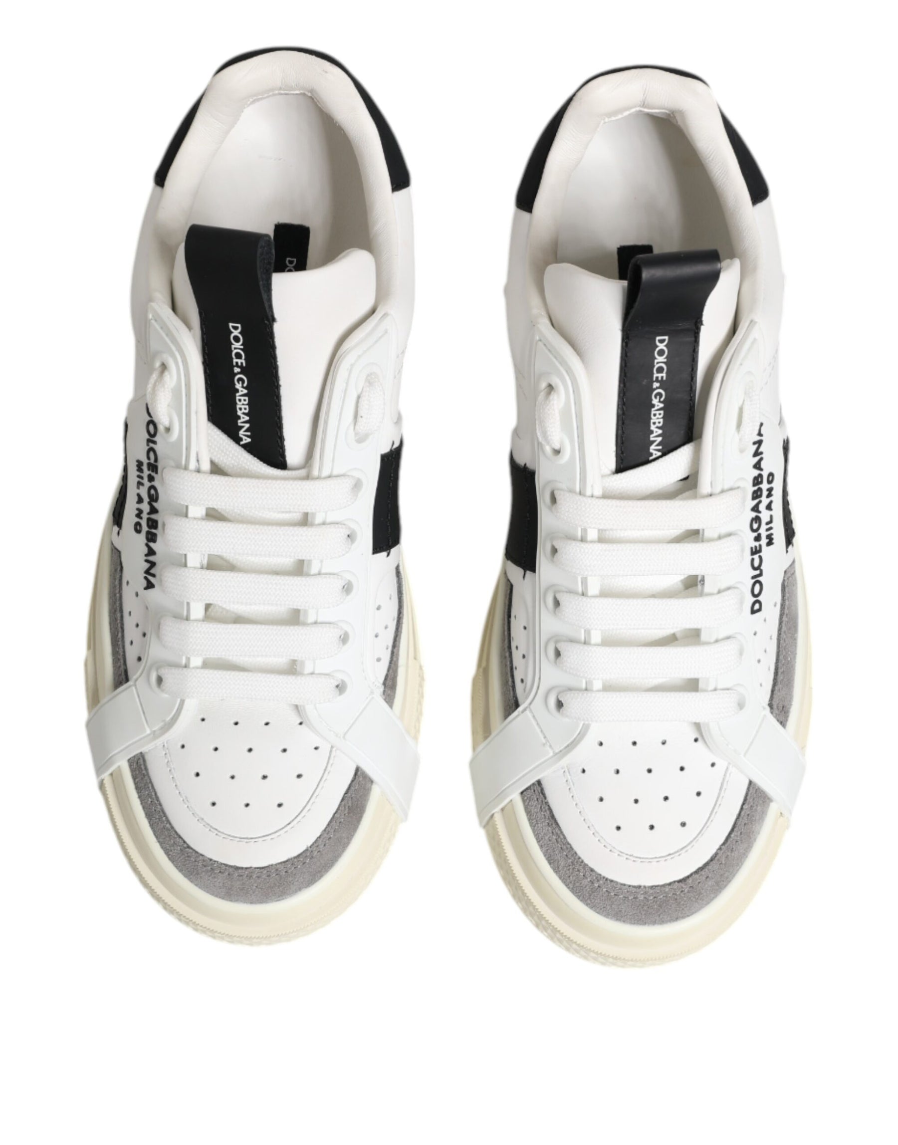 Dolce & Gabbana White Black Leather Low Top Sneakers Shoes | Regal Royce