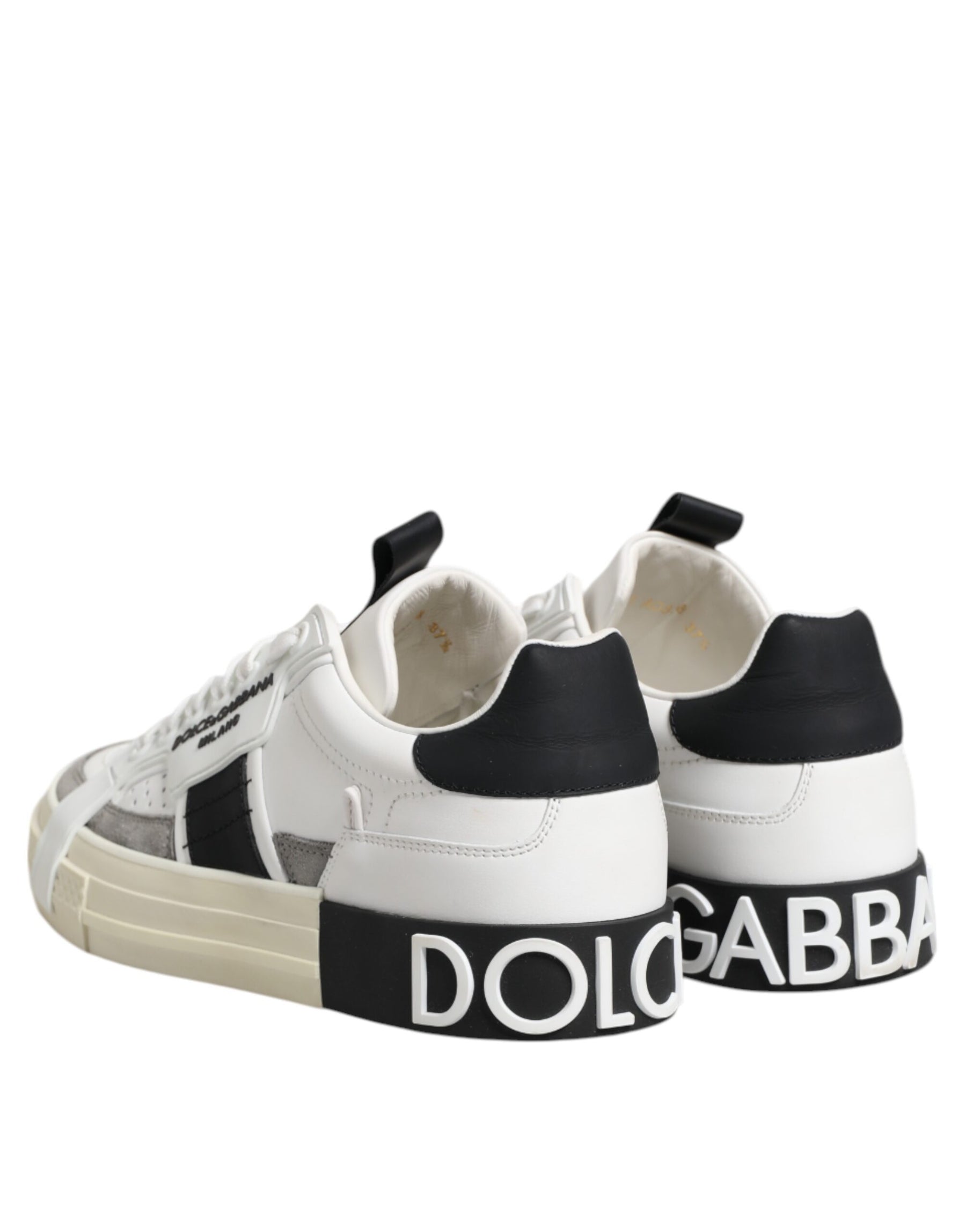 Dolce & Gabbana White Black Leather Low Top Sneakers Shoes | Regal Royce