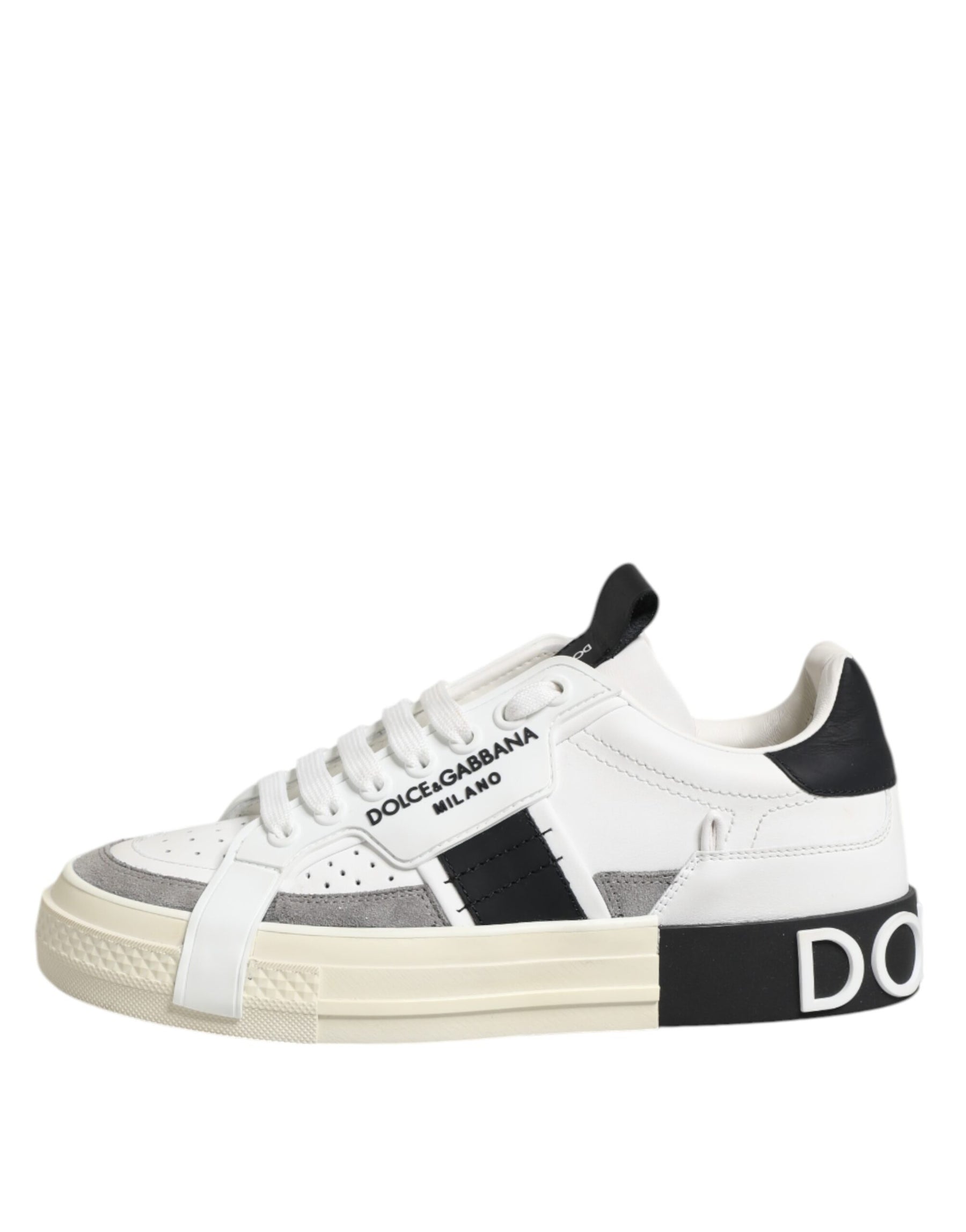 Dolce & Gabbana White Black Leather Low Top Sneakers Shoes | Regal Royce
