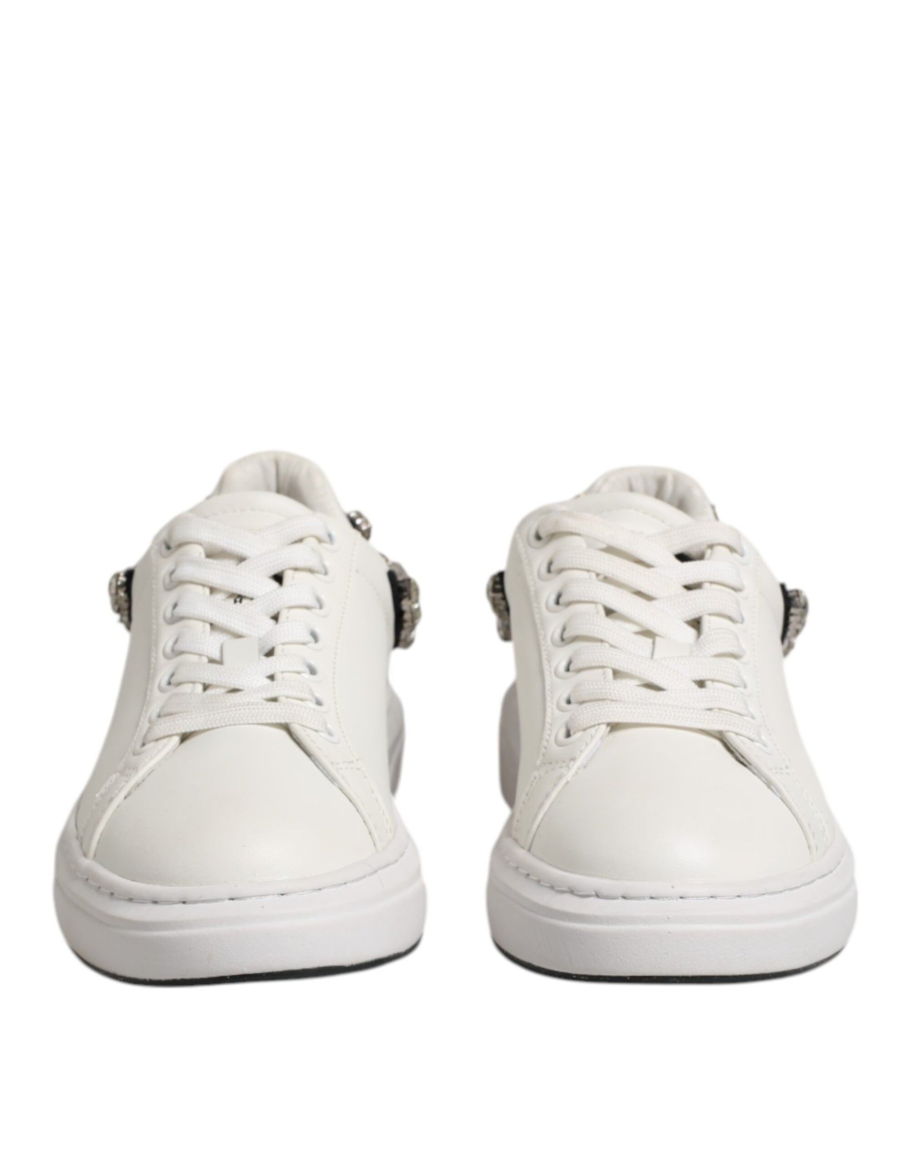 John Richmond White Rhinestone Embellished Sneakers Shoes | Regal Royce