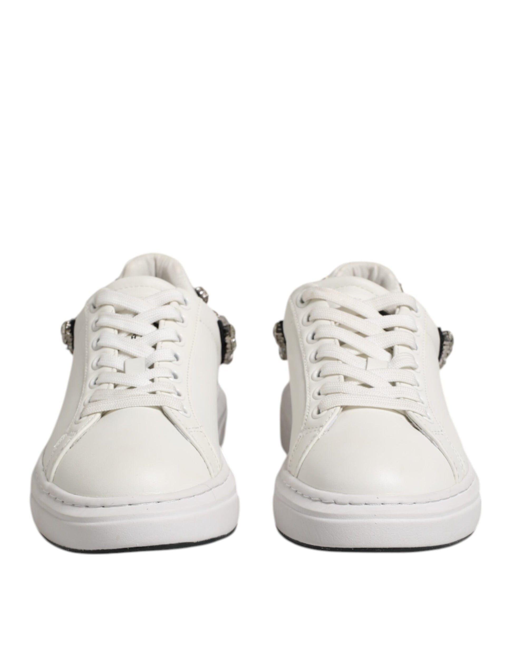 John Richmond White Rhinestone Embellished Sneakers Shoes