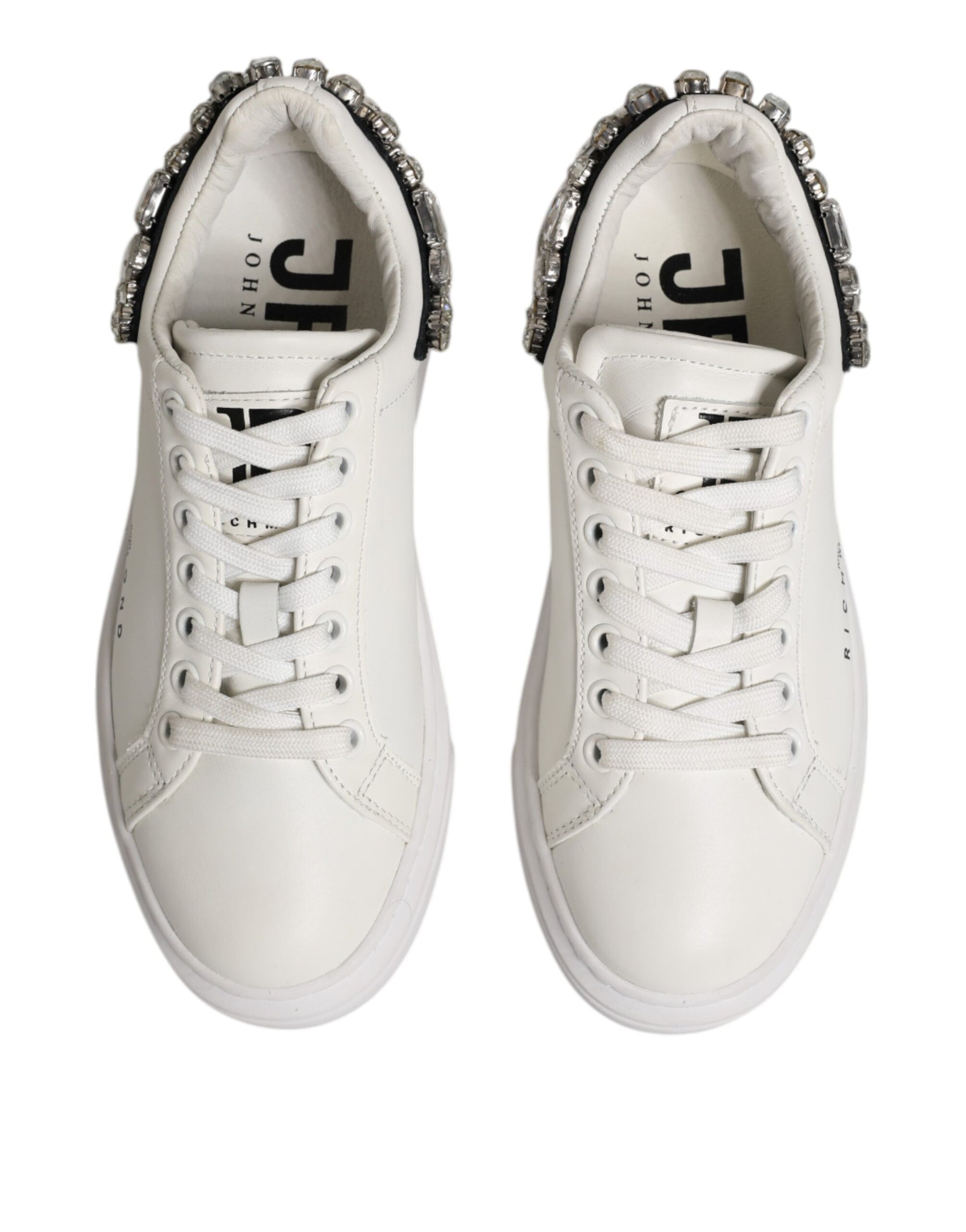 John Richmond White Rhinestone Embellished Sneakers Shoes | Regal Royce