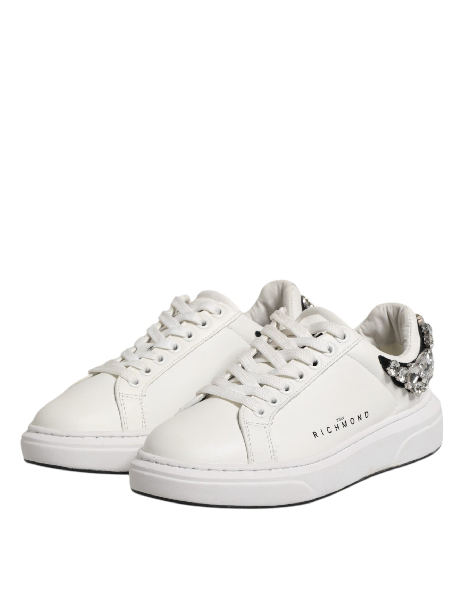 John Richmond White Rhinestone Embellished Sneakers Shoes | Regal Royce