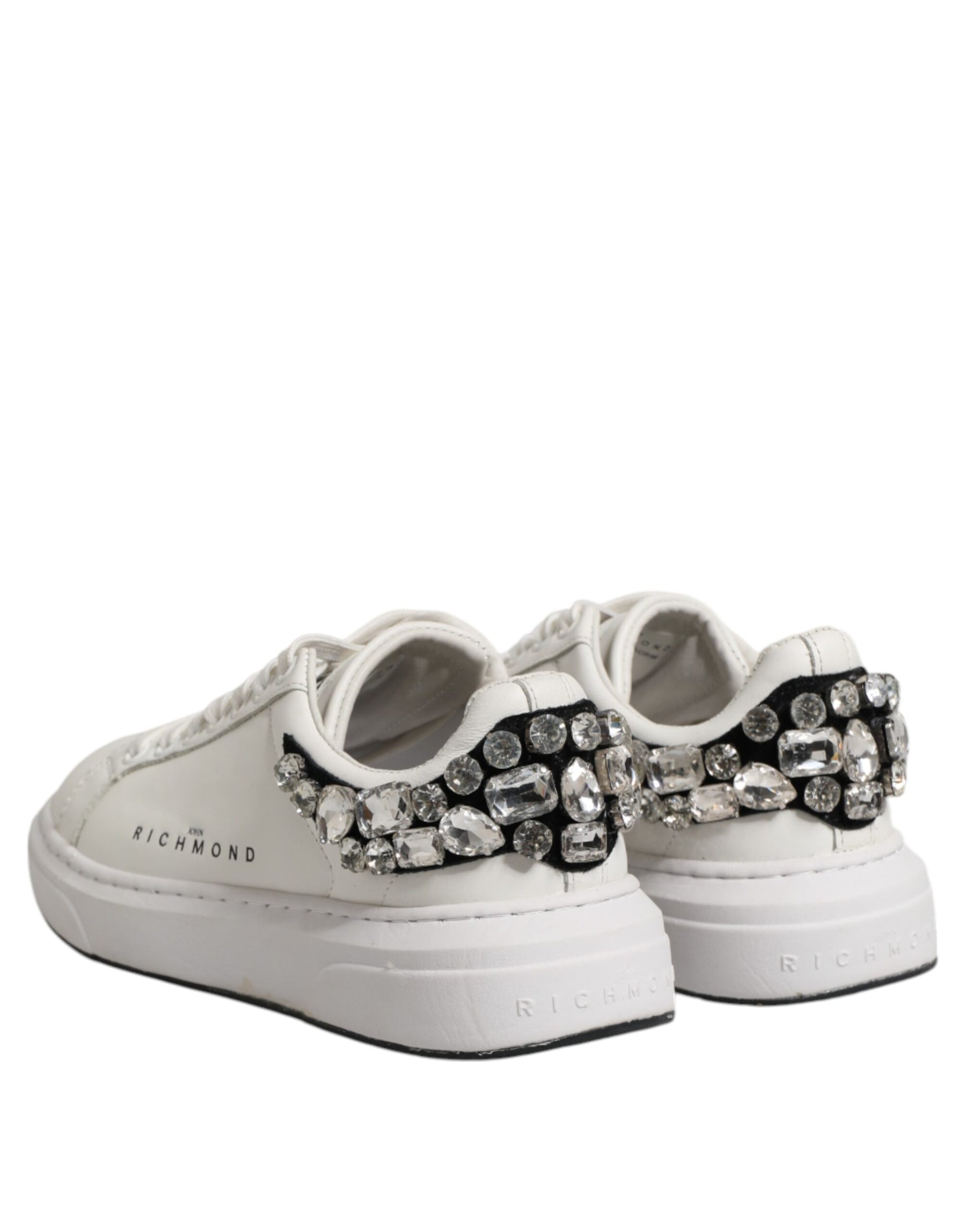 John Richmond White Rhinestone Embellished Sneakers Shoes | Regal Royce