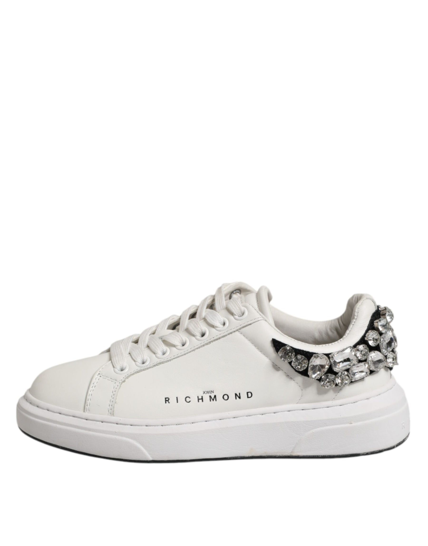 John Richmond White Rhinestone Embellished Sneakers Shoes | Regal Royce