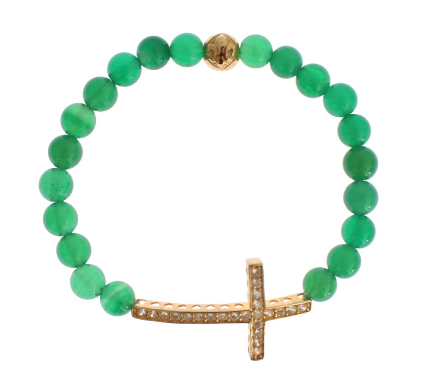 Nialaya Jade Stone Gold CZ Cross 925 Silver Bracelet | Regal Royce