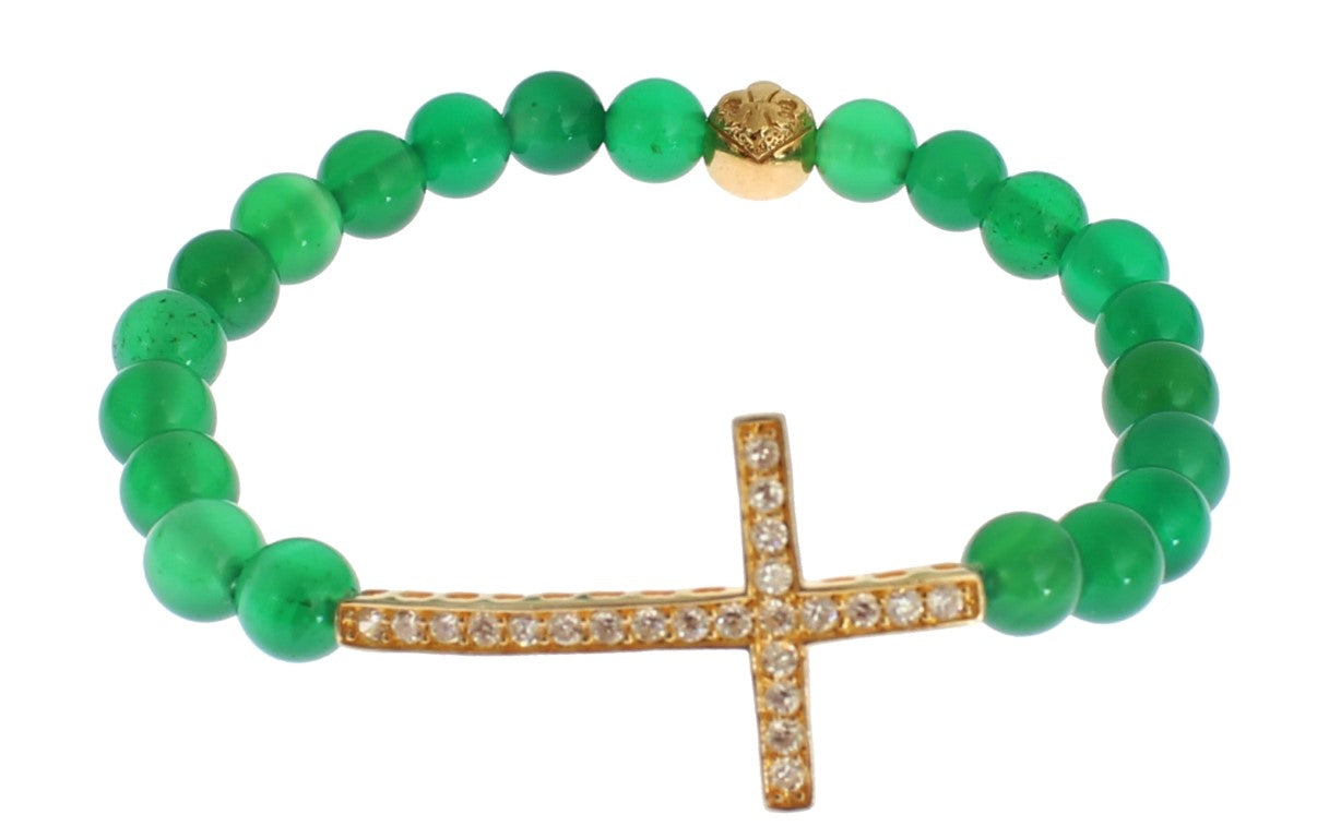 Nialaya Jade Stone Gold CZ Cross 925 Silver Bracelet | Regal Royce