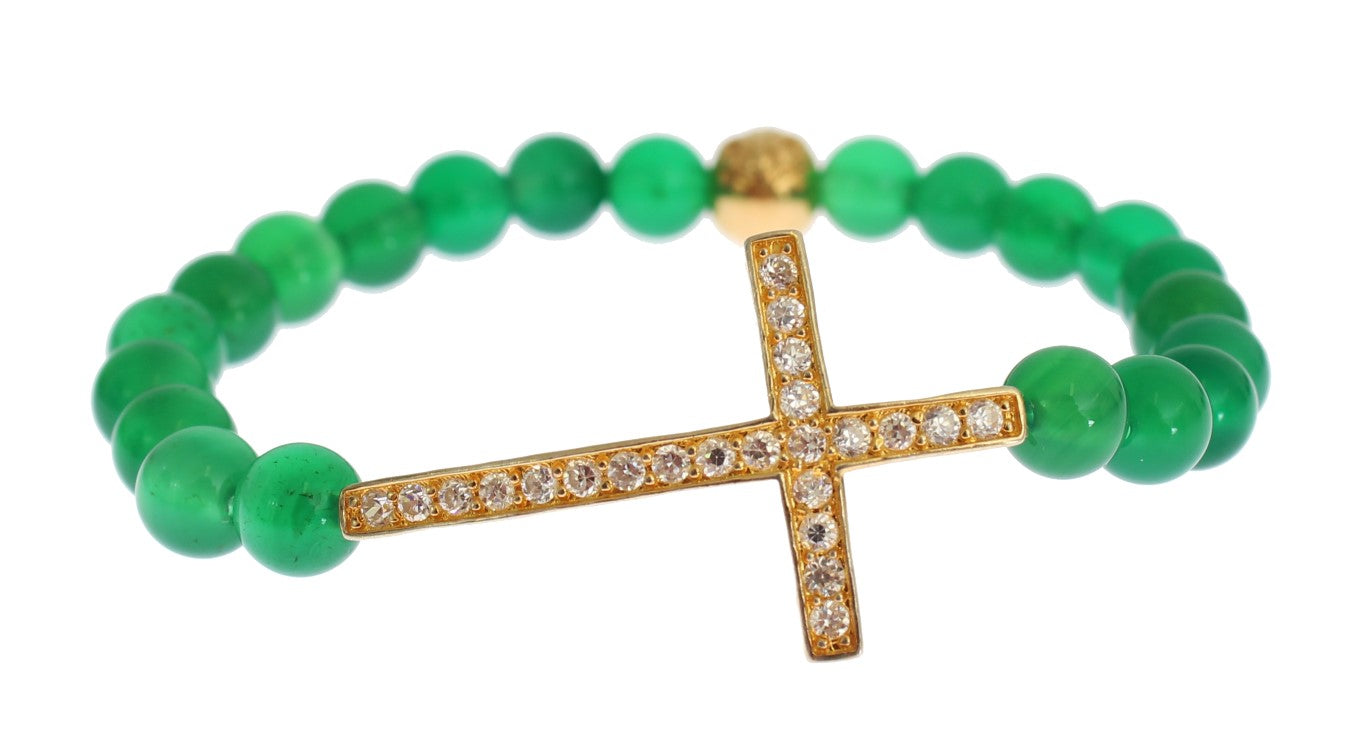 Nialaya Jade Stone Gold CZ Cross 925 Silver Bracelet | Regal Royce