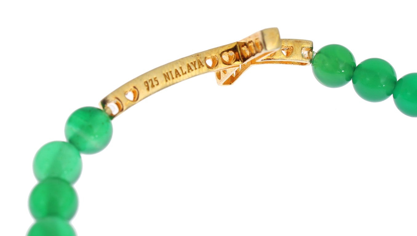 Nialaya Jade Stone Gold CZ Cross 925 Silver Bracelet | Regal Royce