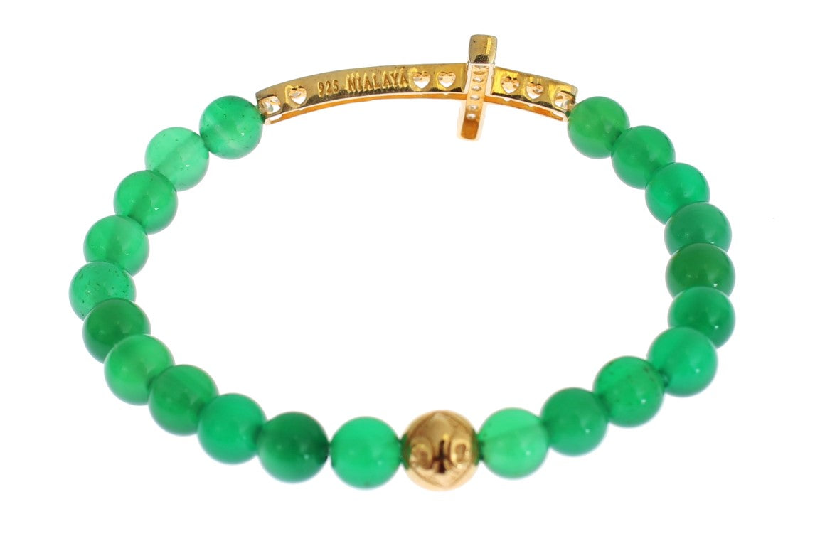 Nialaya Jade Stone Gold CZ Cross 925 Silver Bracelet | Regal Royce