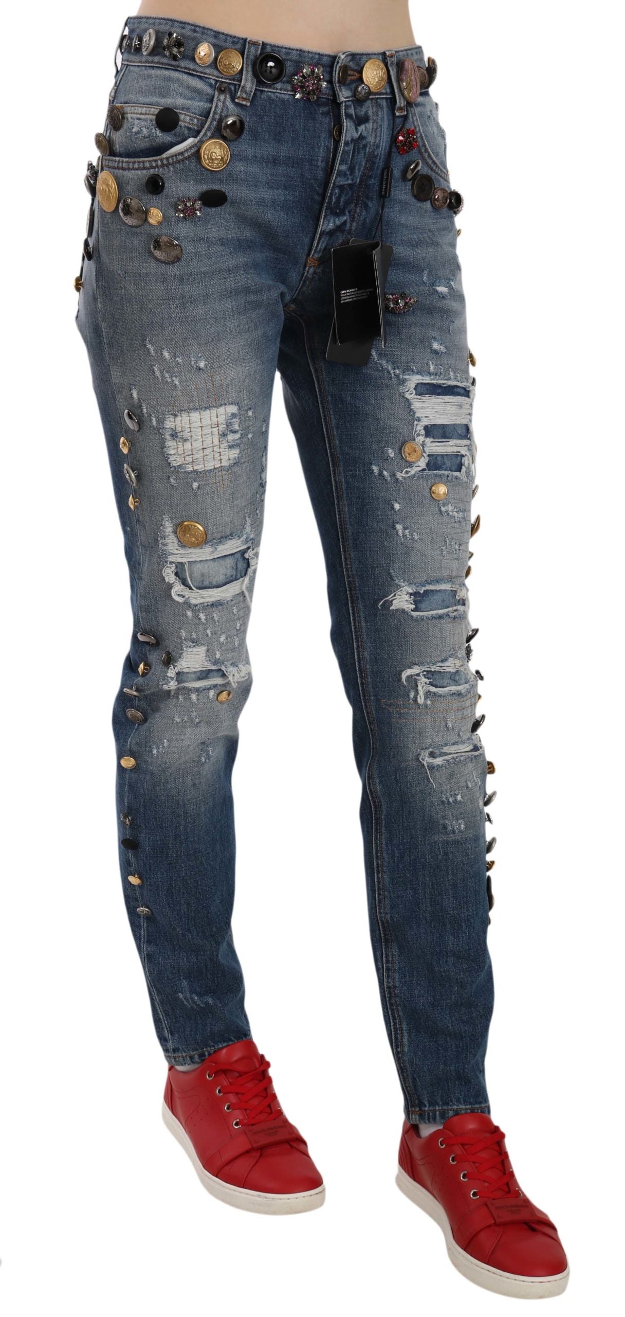 Dolce & Gabbana Distressed Embellished Buttons Denim Pants Jeans | Regal Royce