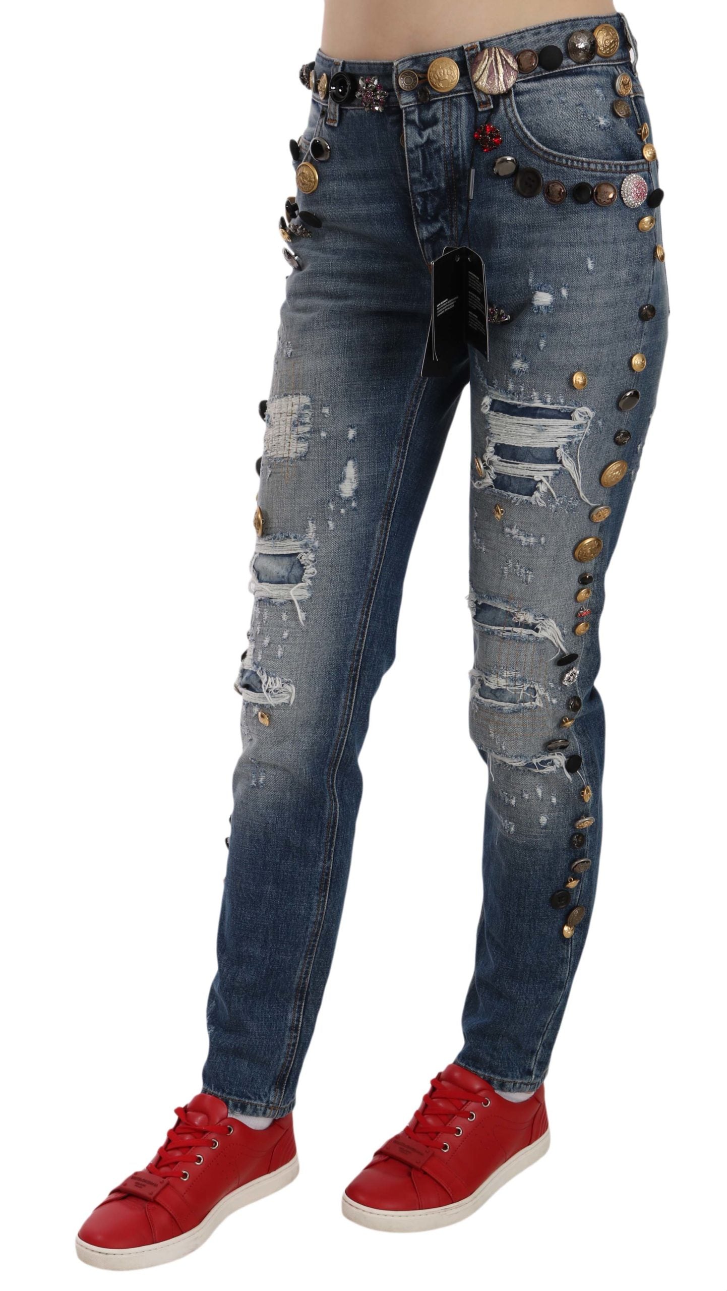 Dolce & Gabbana Distressed Embellished Buttons Denim Pants Jeans | Regal Royce