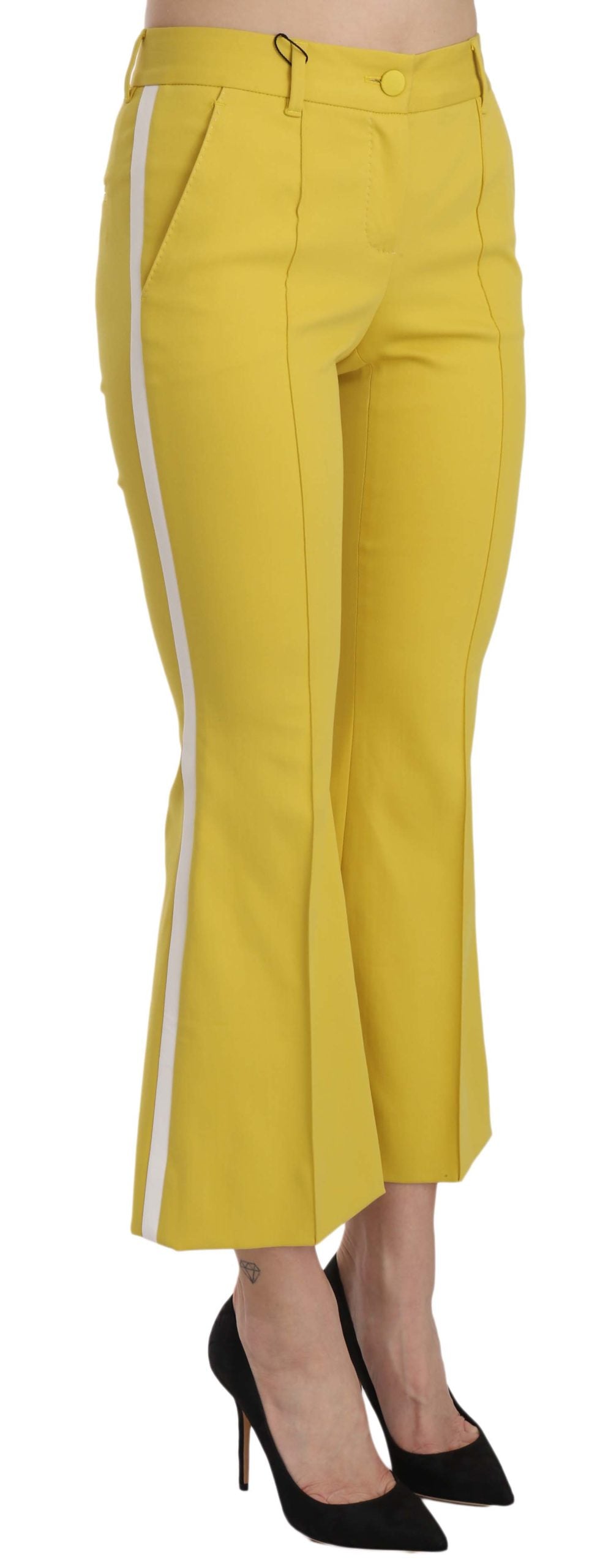 Dolce & Gabbana Yellow Flared Bootcut Capri Cotton Pants | Regal Royce