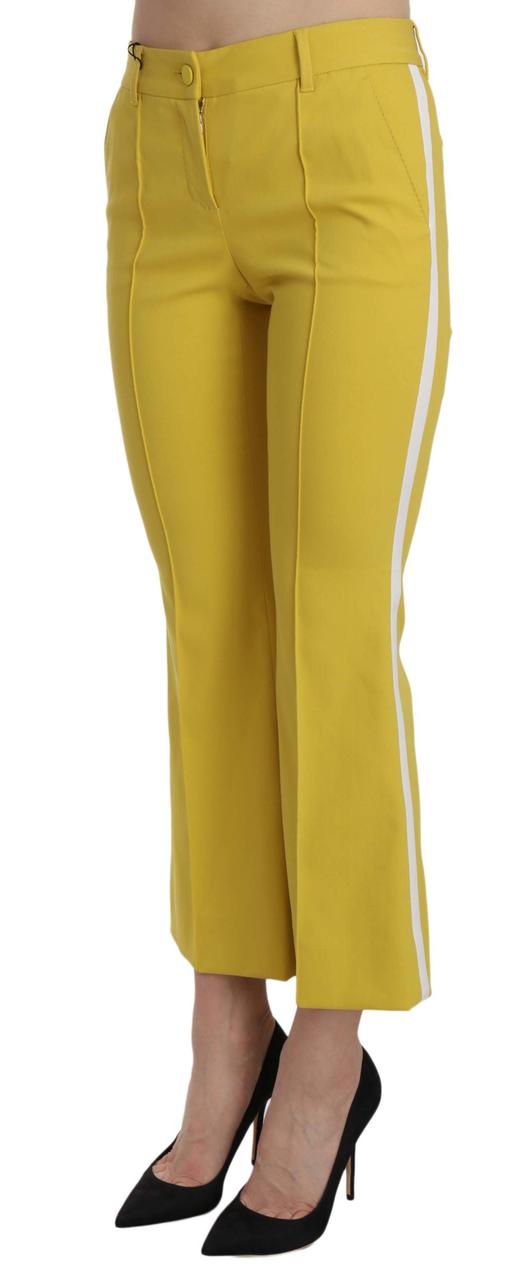 Dolce & Gabbana Yellow Flared Bootcut Capri Cotton Pants | Regal Royce