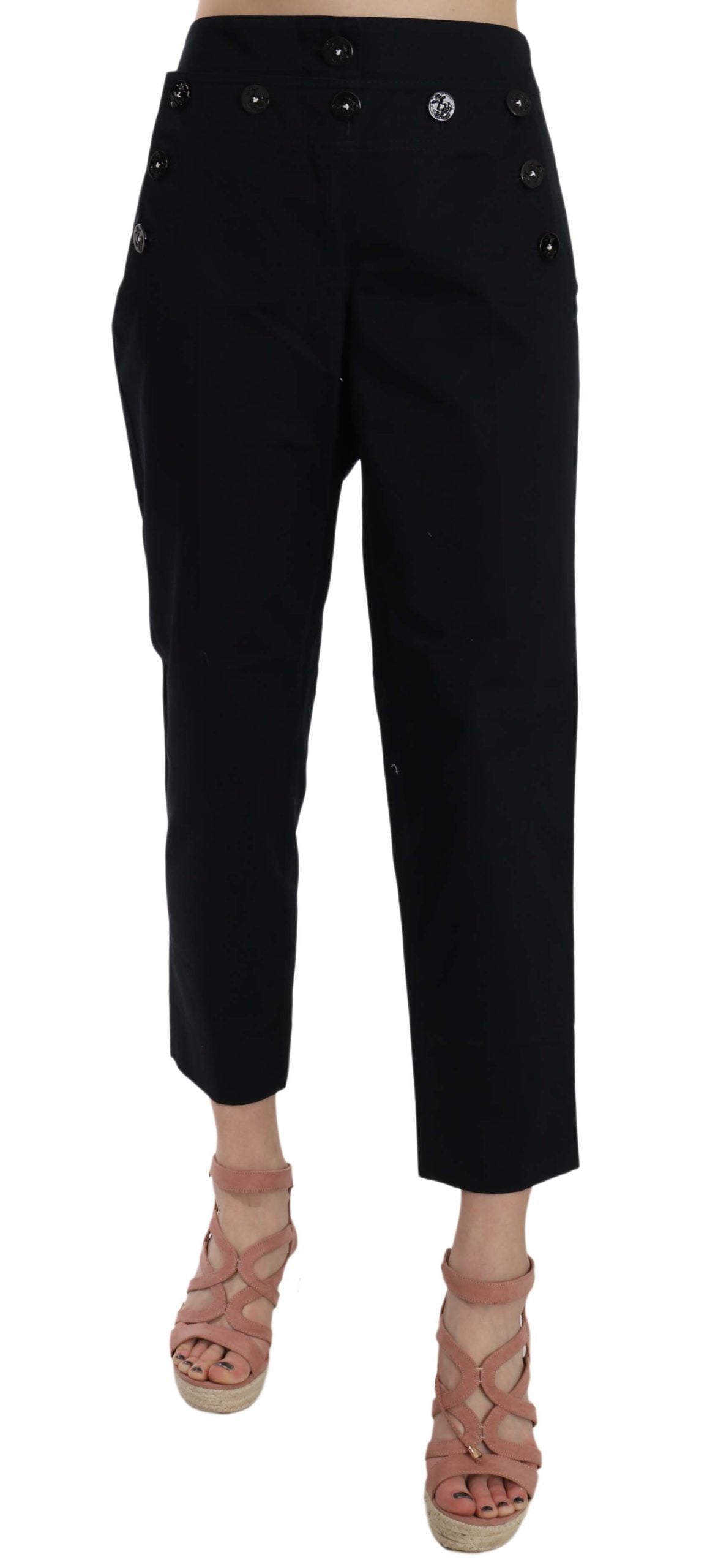 Dolce & Gabbana Black Cropped Front Button Embellished Pants | Regal Royce