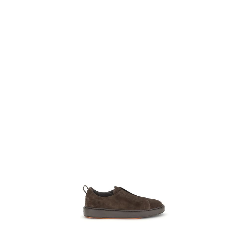 Santoni Brown Calf Leather Bos Taurus Low Top Sneakers | Regal Royce