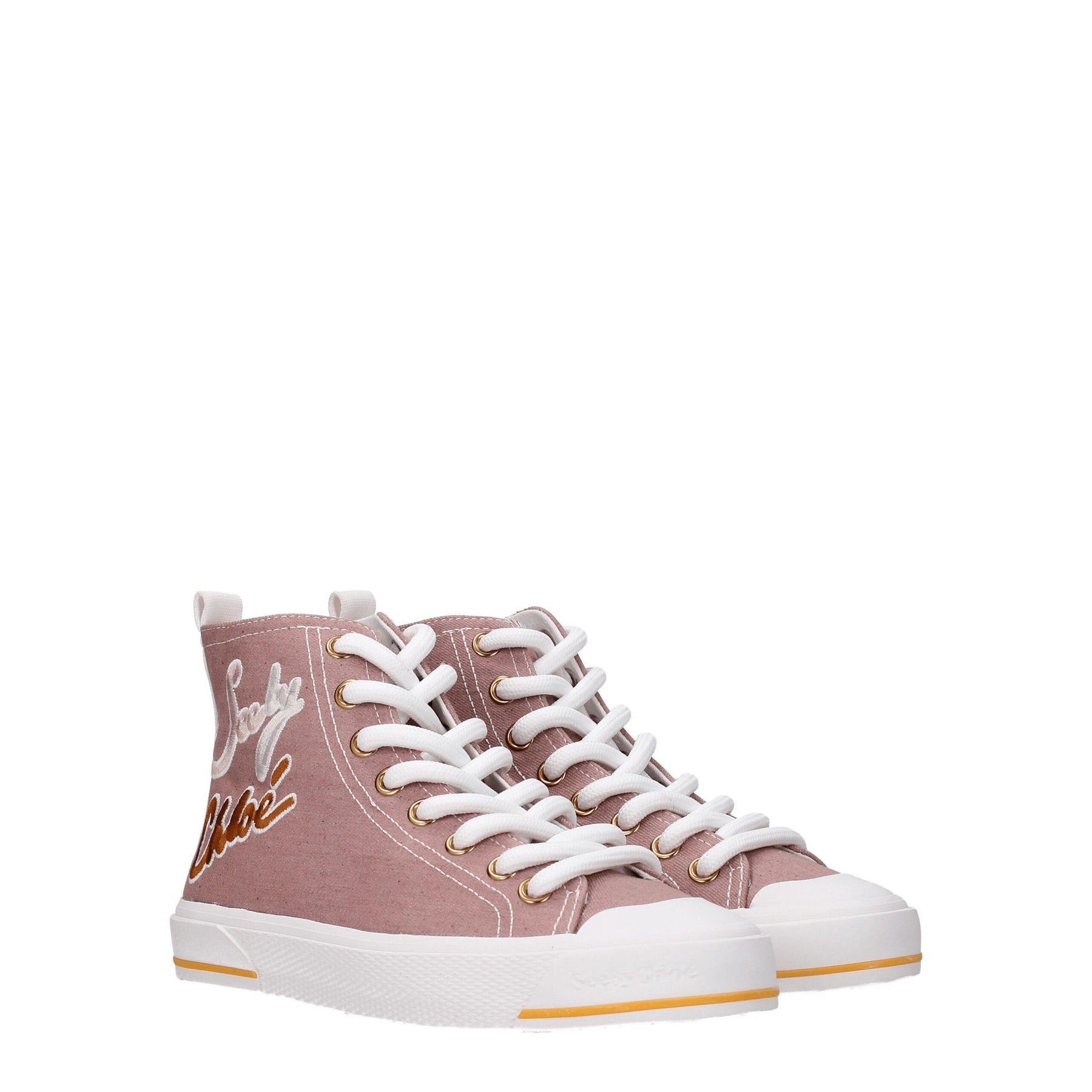 See By Chloé Pink Fabric High Top Sneakers | Regal Royce