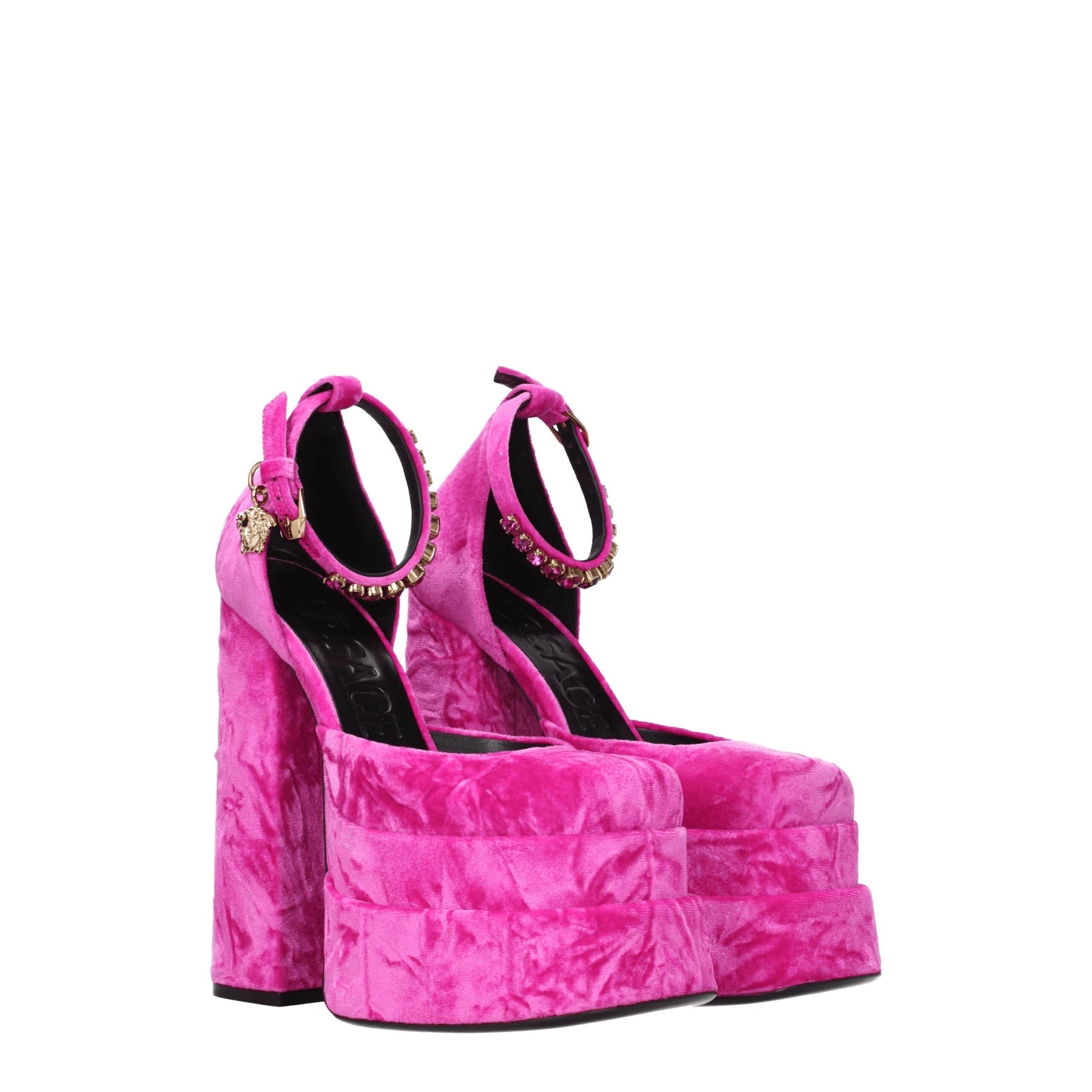 Versace Pink Velvet Platform Sandals | Regal Royce