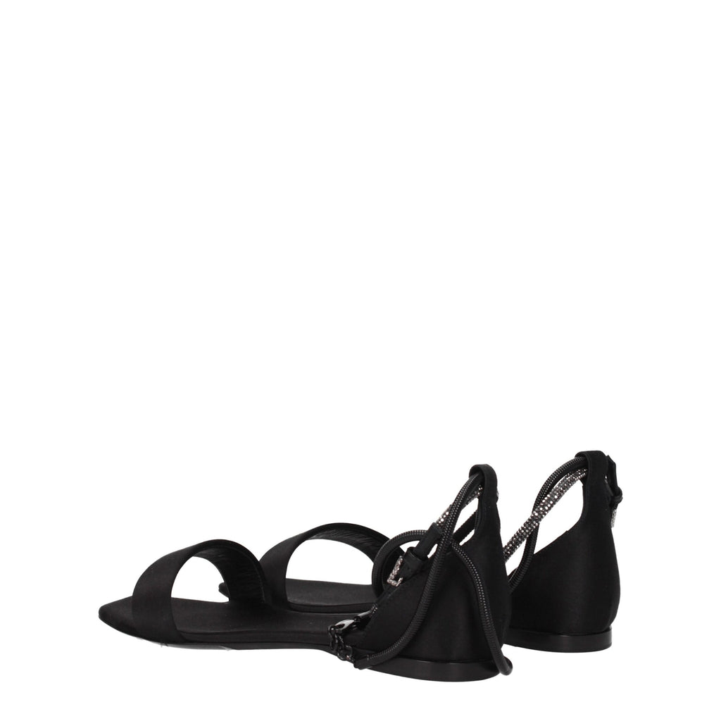 Max Mara Black Satin Flat Sandals