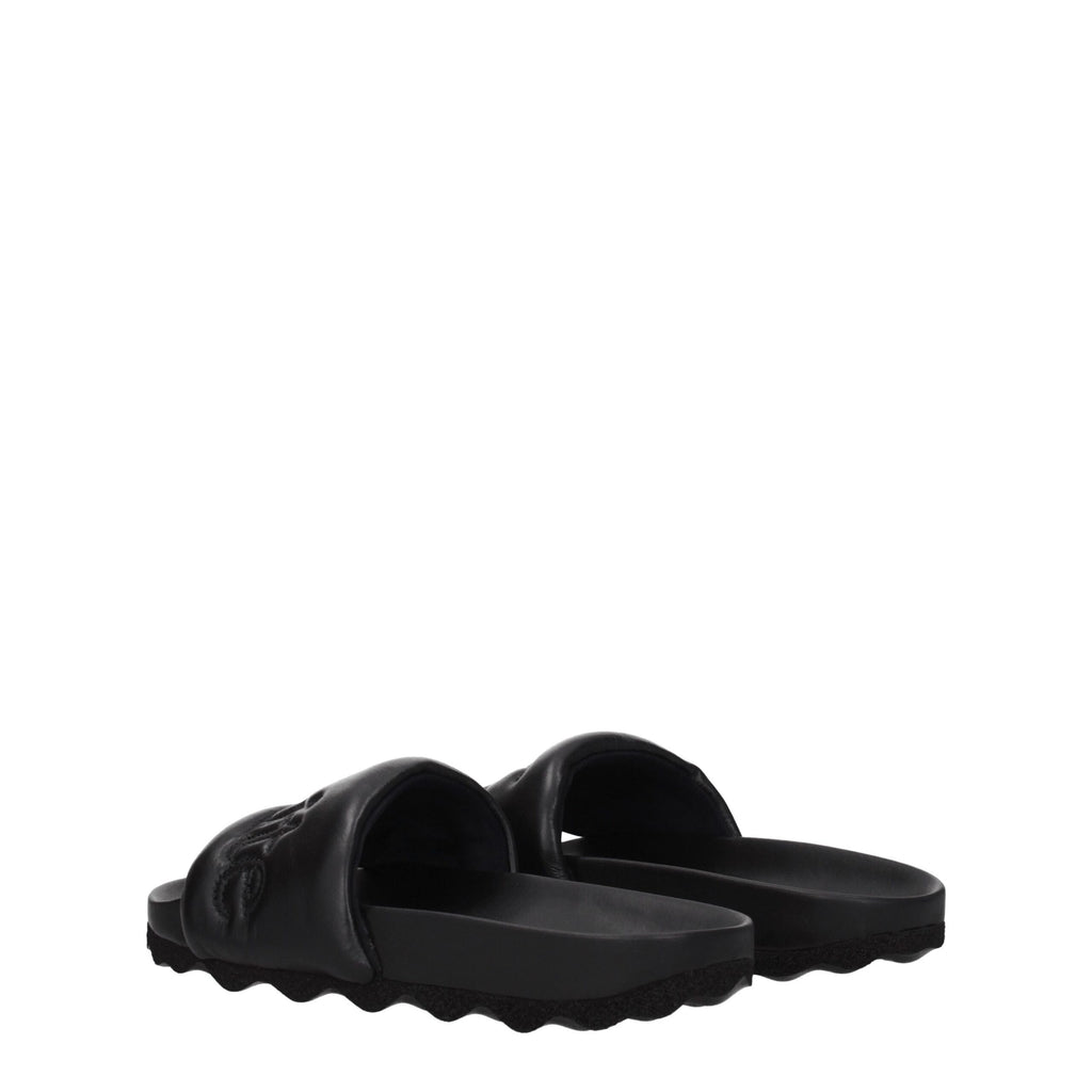 Off-White Black Leather Slippers