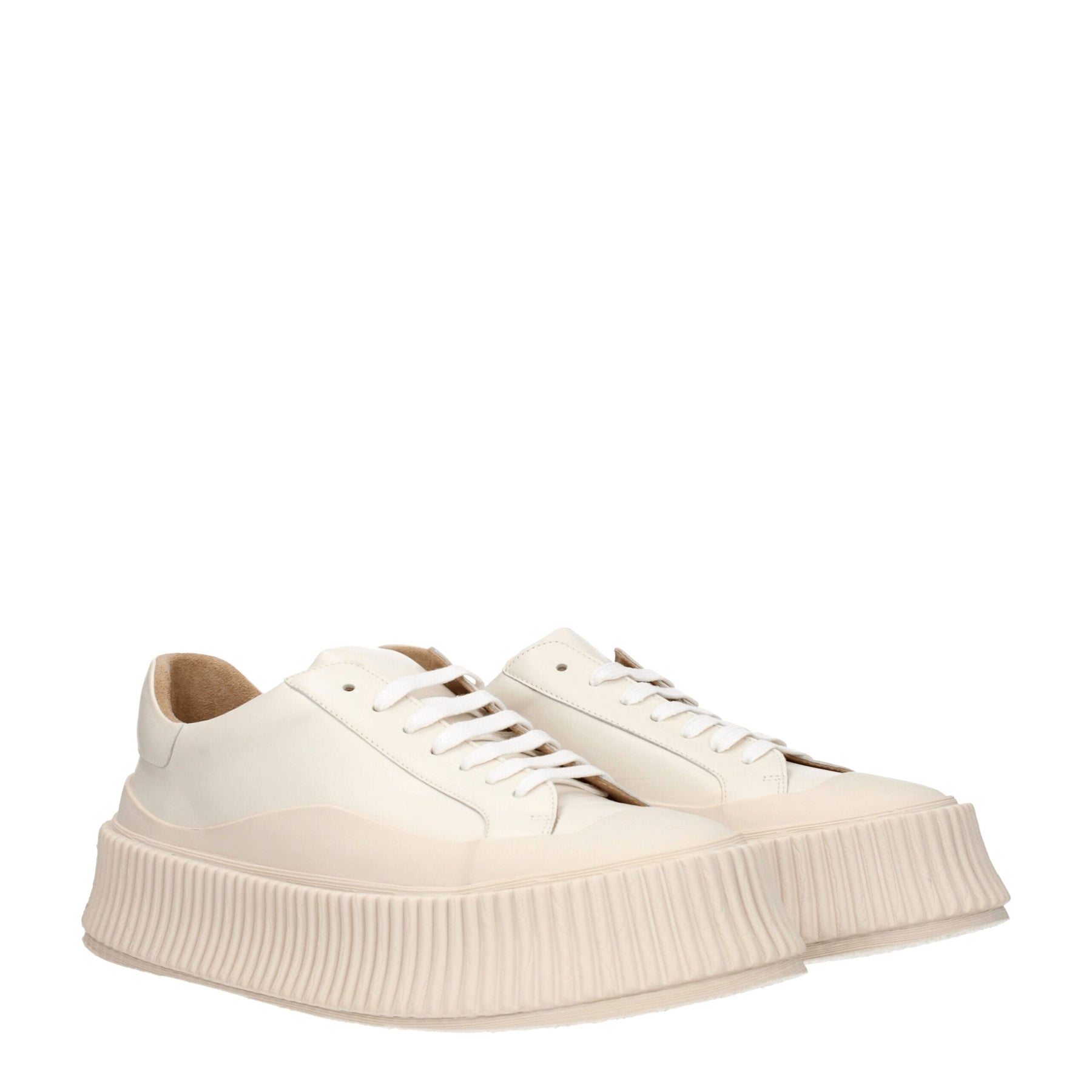 Jil Sander Beige Leather Platform Sneakers | Regal Royce