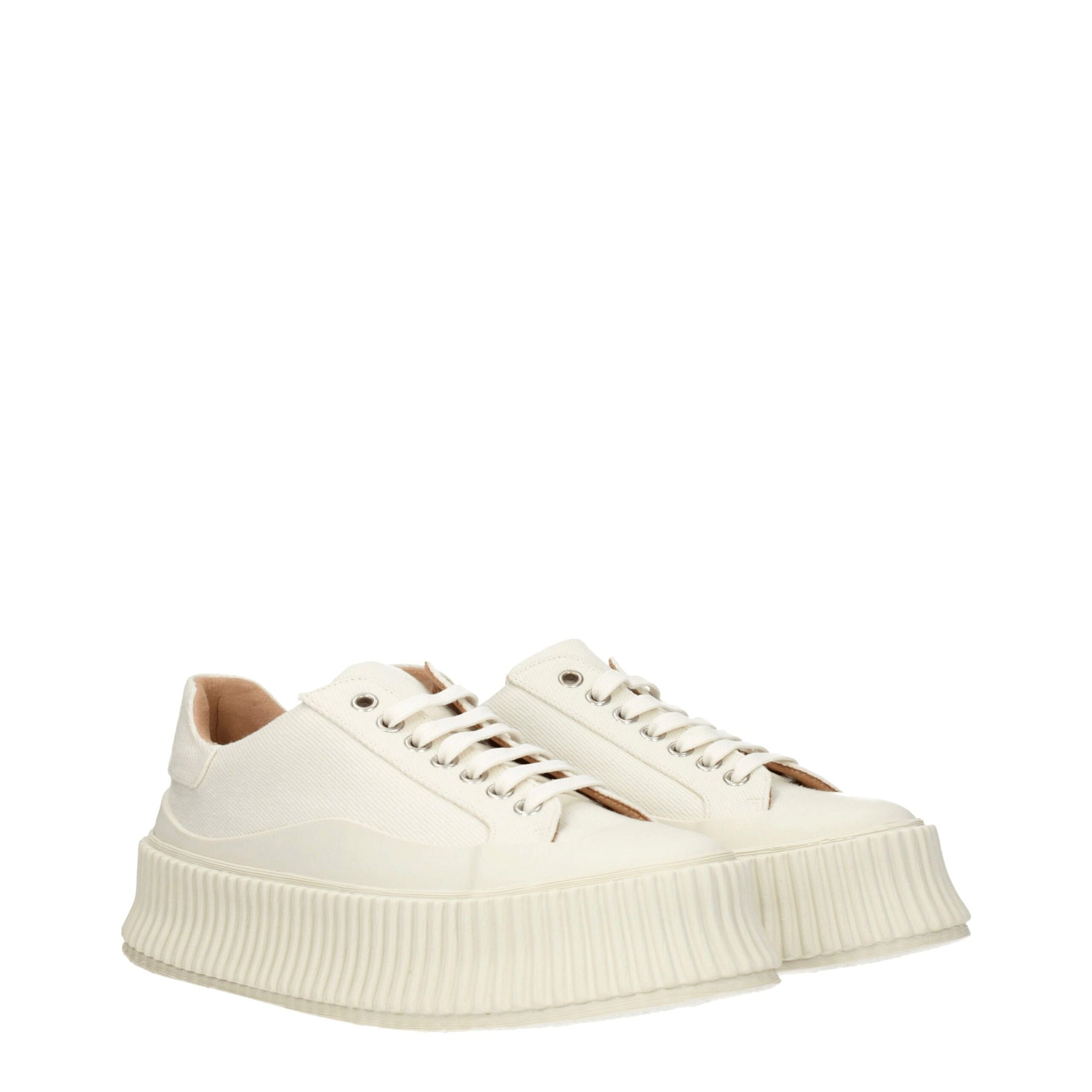 Jil Sander White Fabric Platform Sneakers | Regal Royce