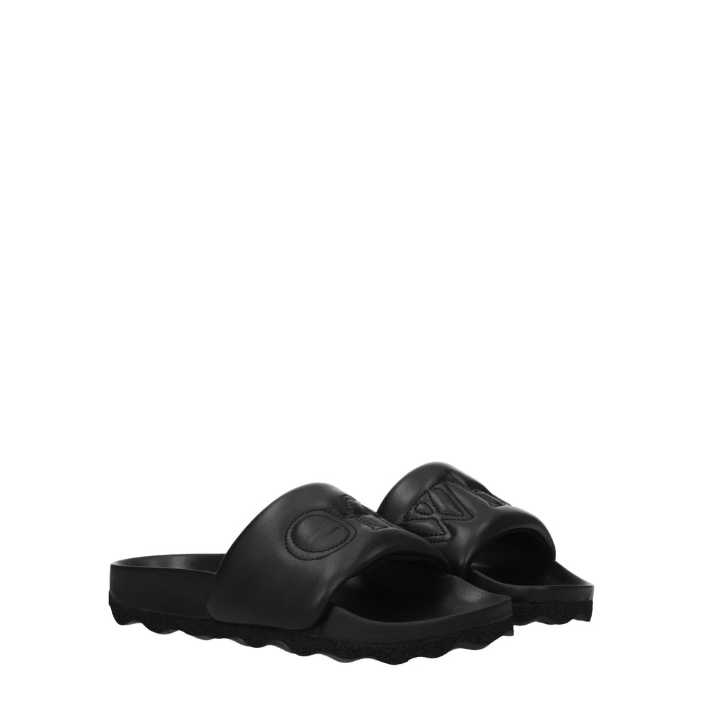 Off-White Black Leather Slippers
