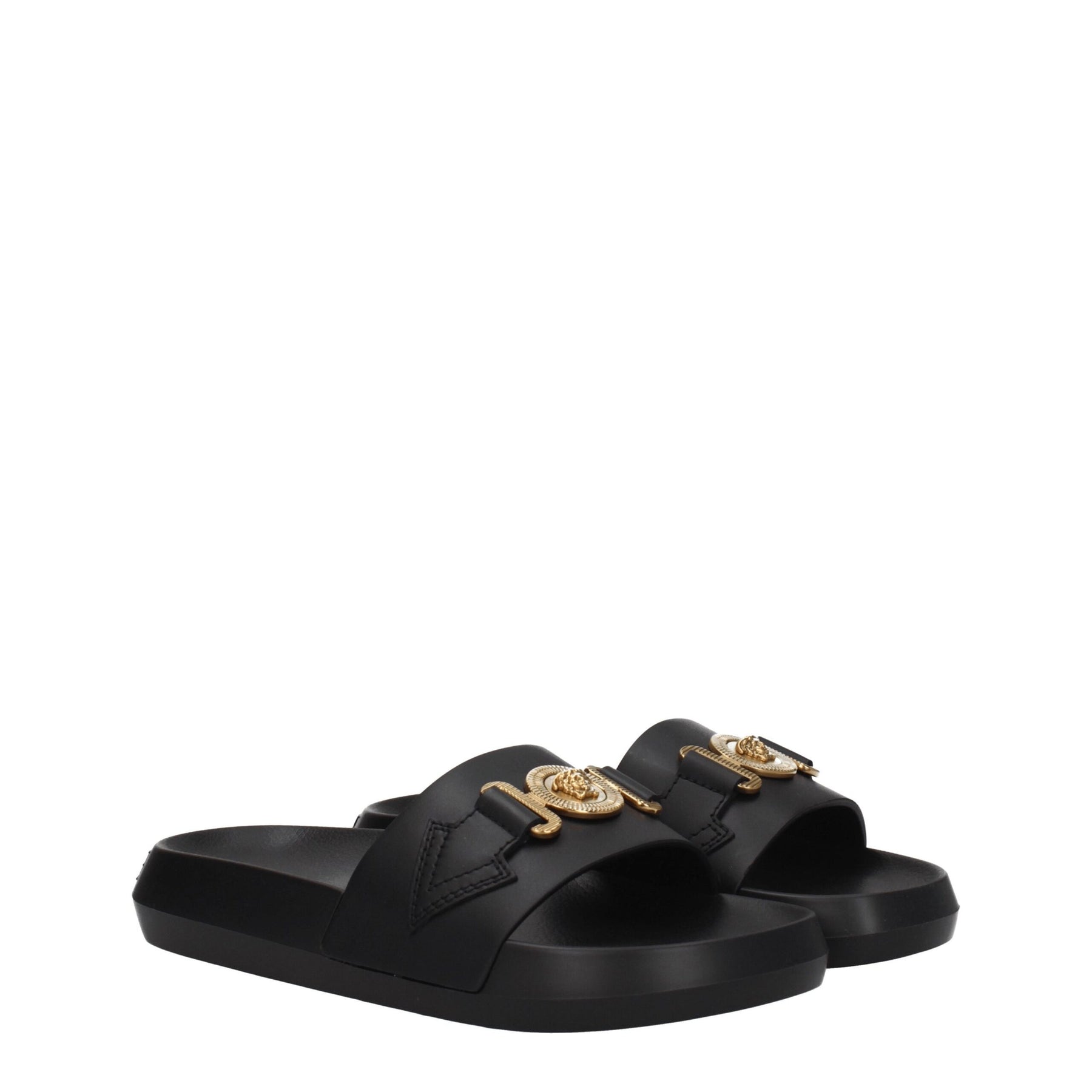 Versace Black Leather Slippers | Regal Royce