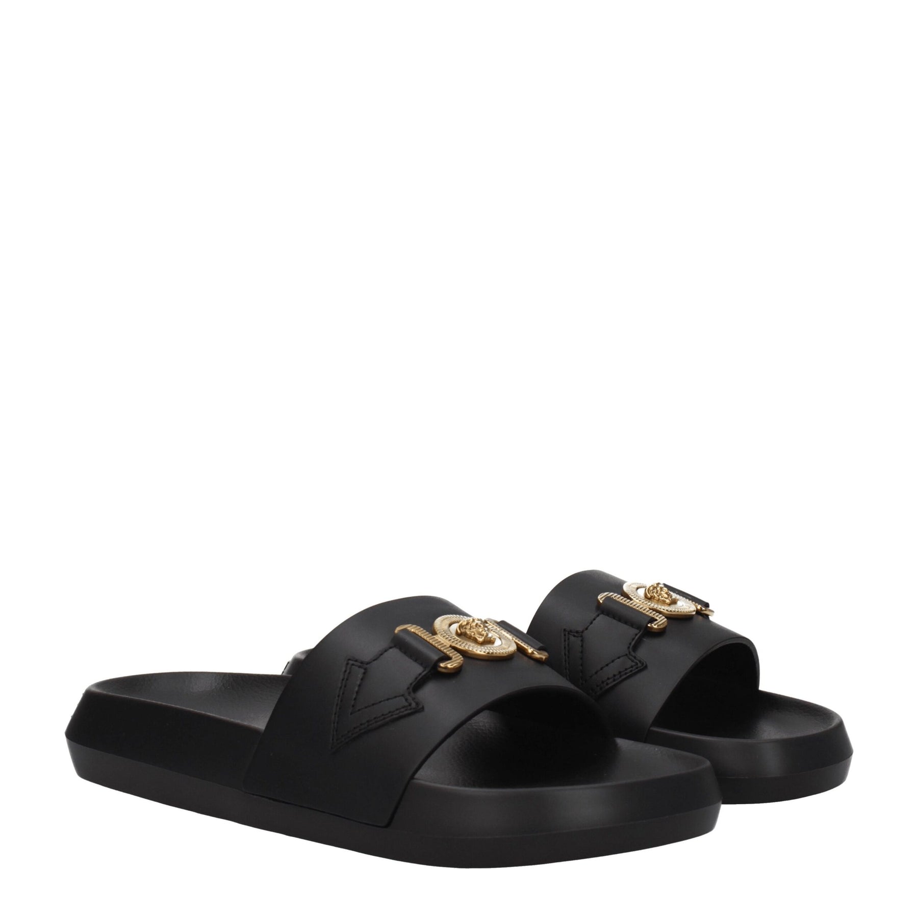 Versace Black Leather Slippers | Regal Royce