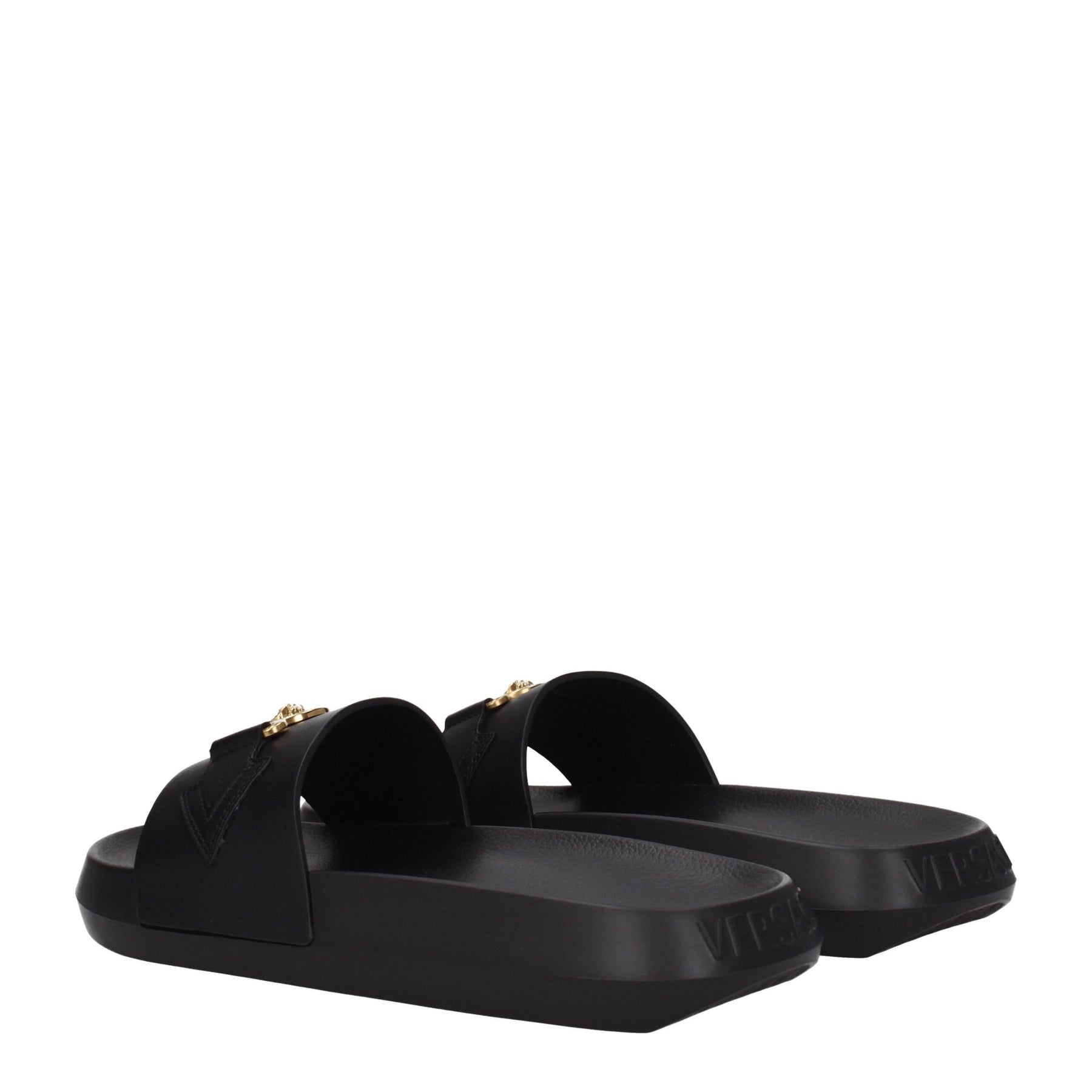 Versace Black Leather Slippers | Regal Royce