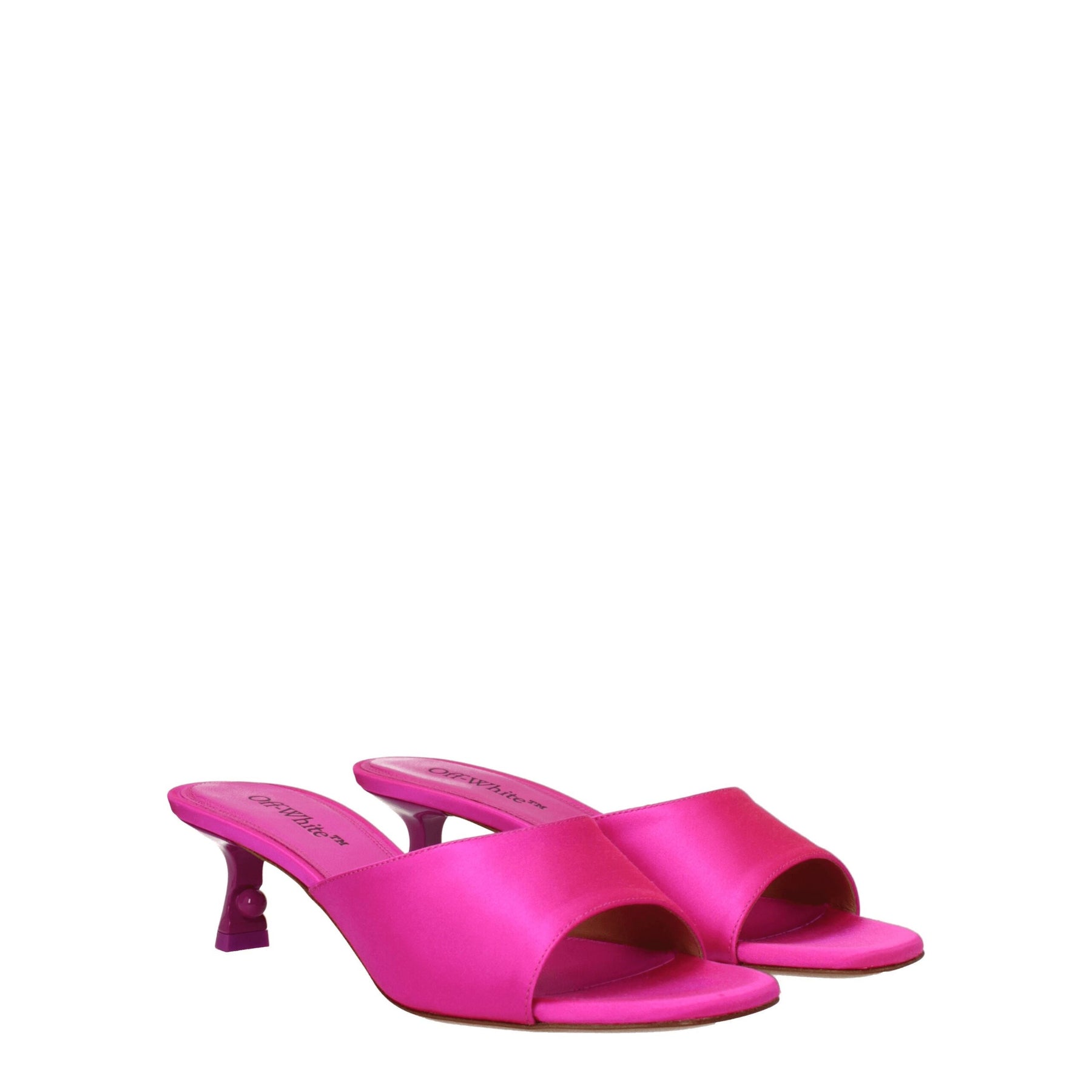 Off-White Pink Satin Stiletto Heel Sandals | Regal Royce