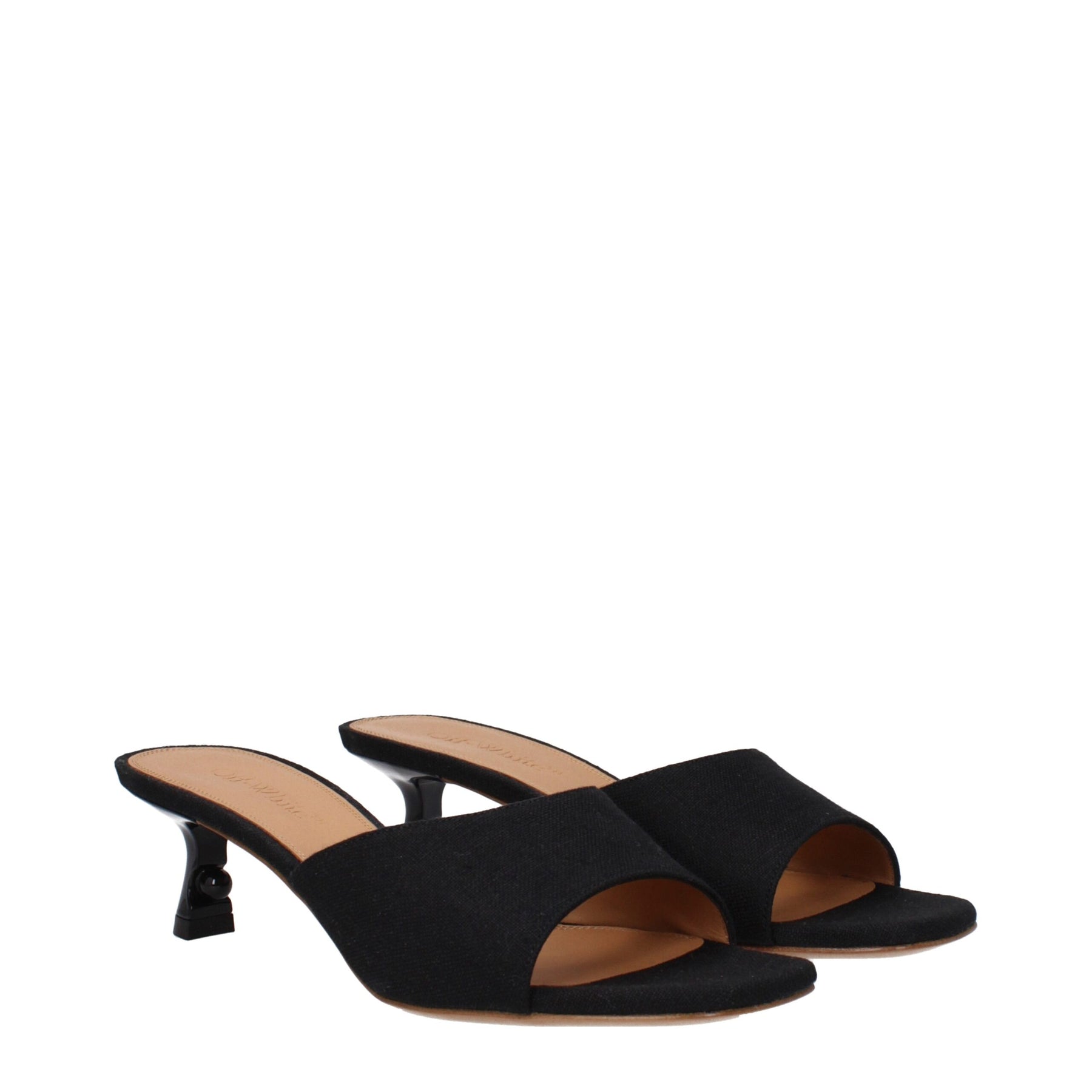 Off-White Black Linen Flat Sandals | Regal Royce
