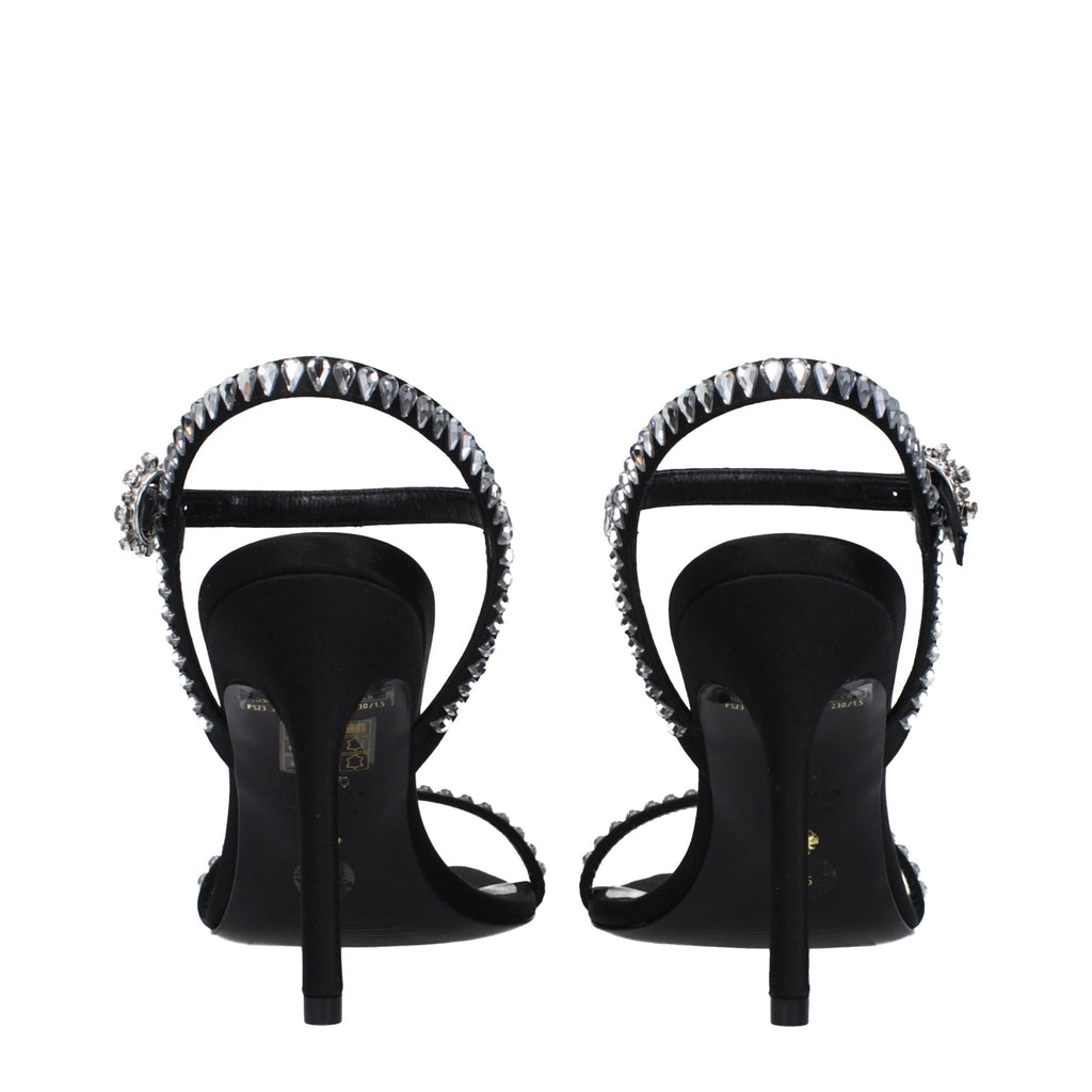 Stuart Weitzman Black Satin Stiletto Heel Sandals