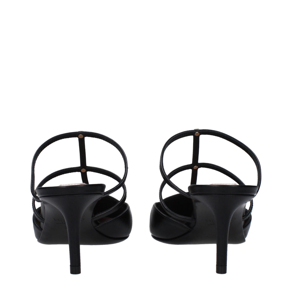 Valentino Garavani Black Leather Flat Sandals