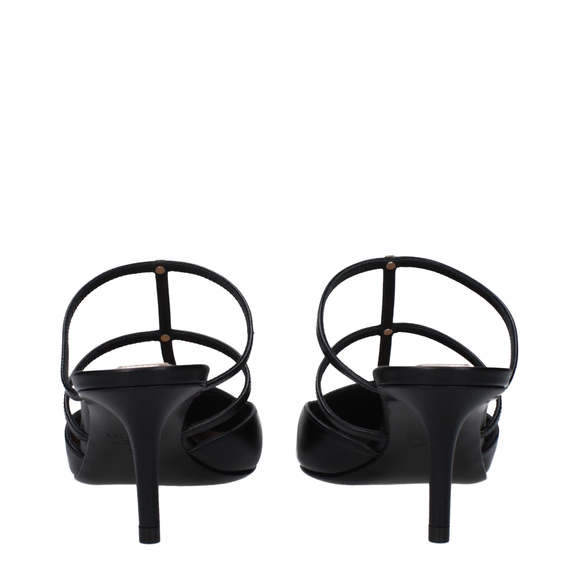 Valentino Garavani Black Leather Flat Sandals
