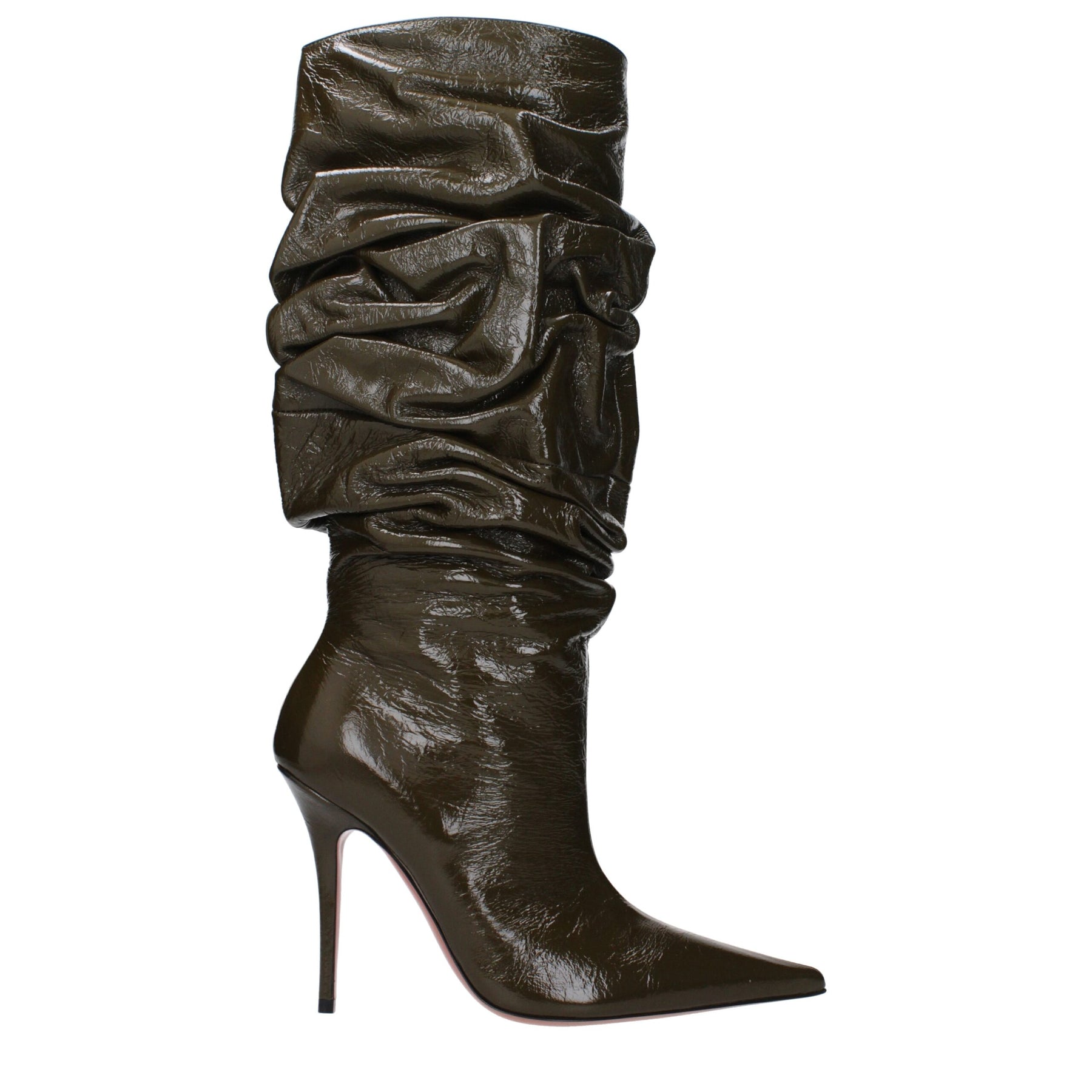 Amina Muaddi Green Leather High Heel Boots | Regal Royce