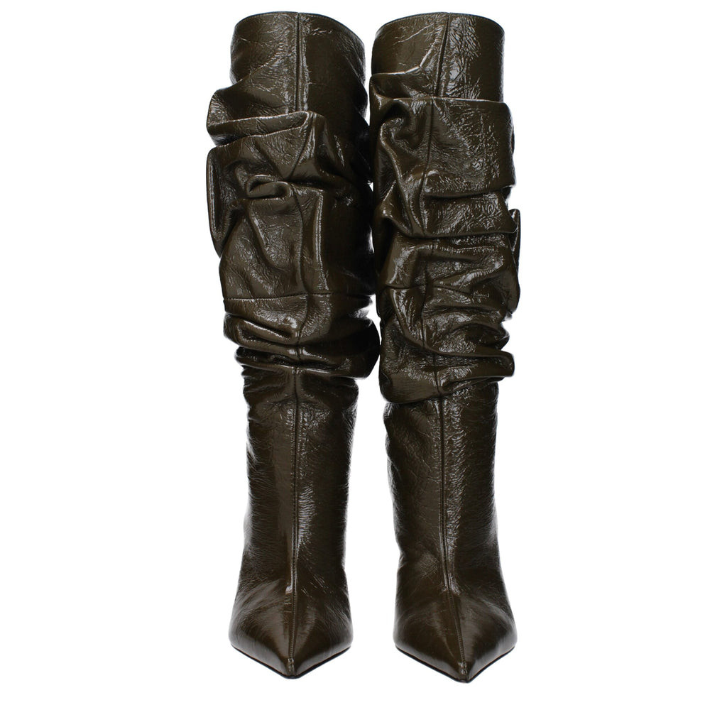 Amina Muaddi Green Leather High Heel Boots