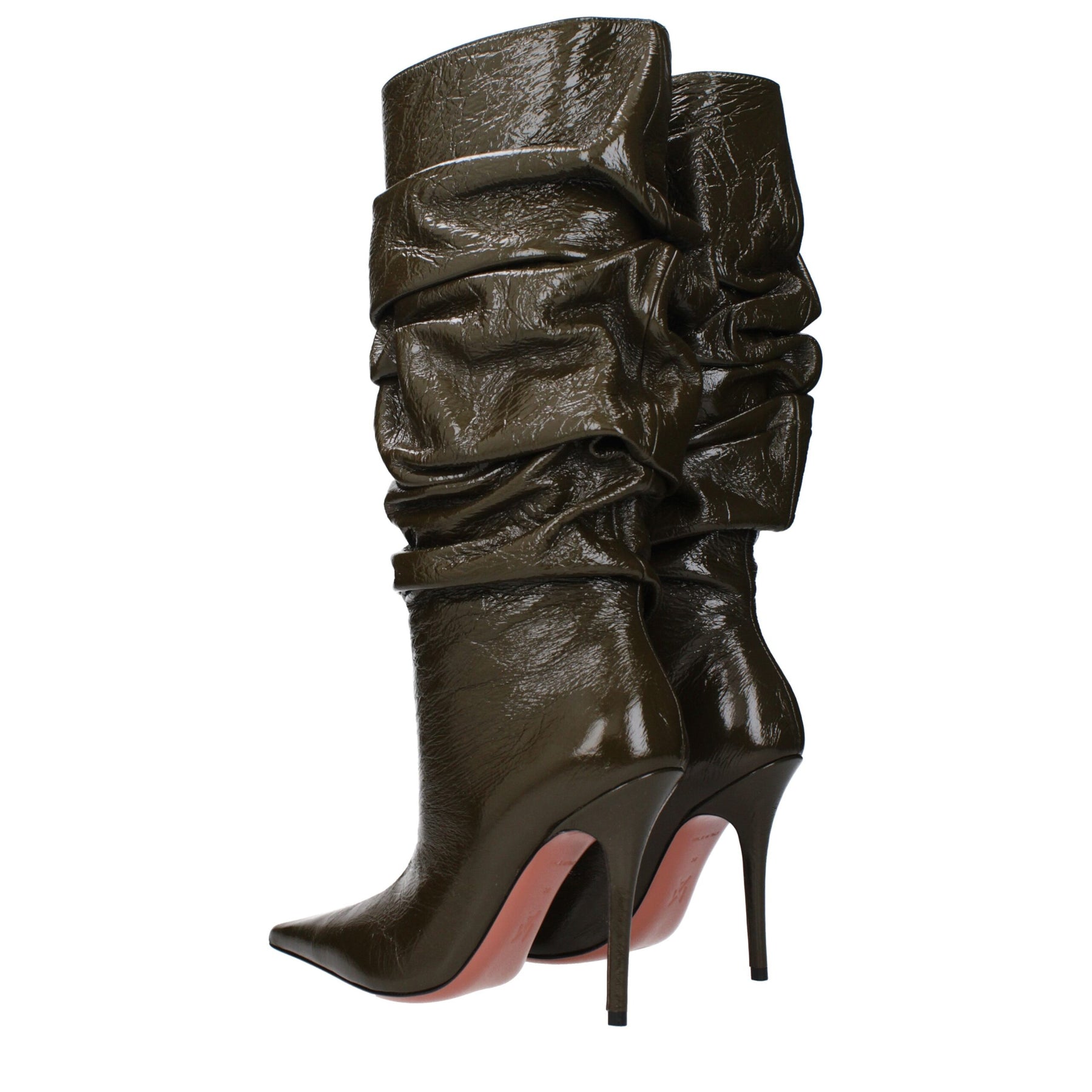 Amina Muaddi Green Leather High Heel Boots | Regal Royce