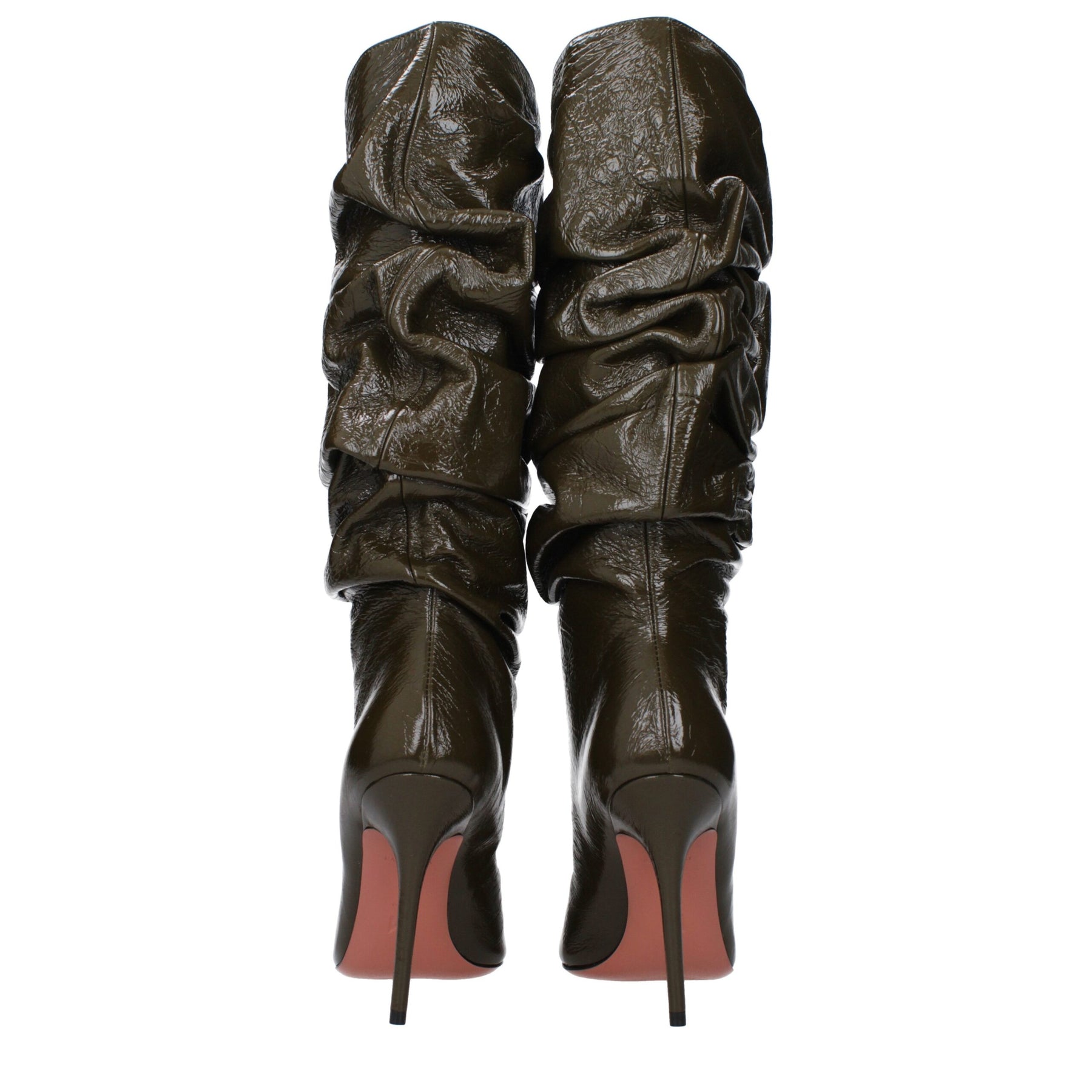 Amina Muaddi Green Leather High Heel Boots | Regal Royce