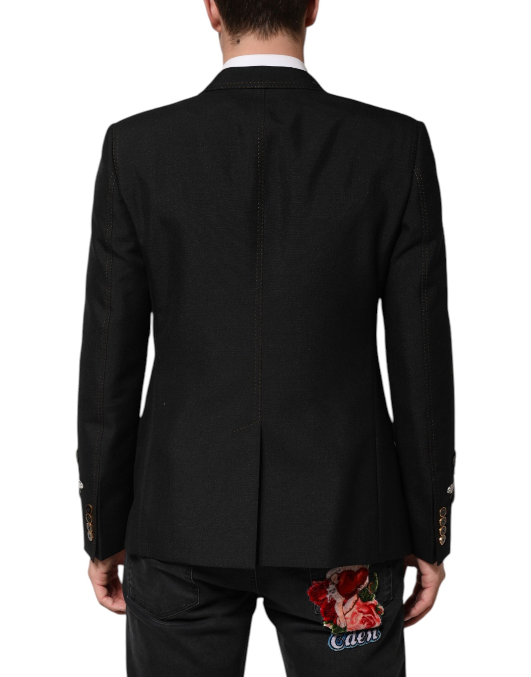 Dolce & Gabbana Black Bee Crown Embellished Suit Coat Blazer | Regal Royce