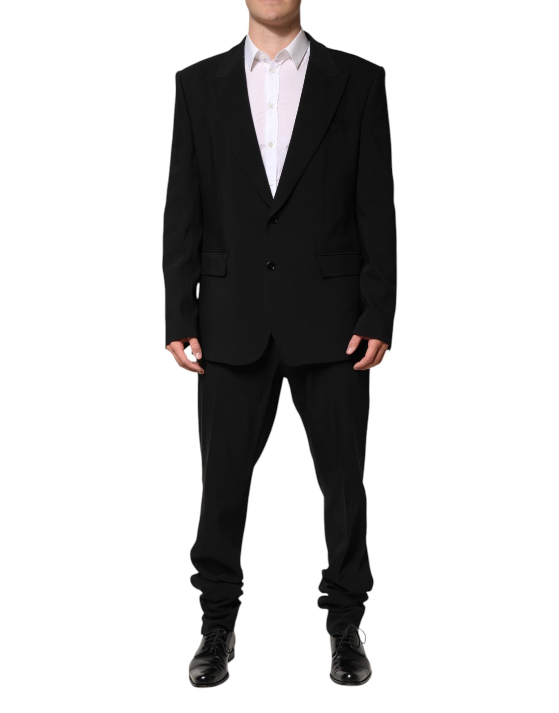 Dolce & Gabbana Black Cotton Single Breasted 2 Piece Suit | Regal Royce