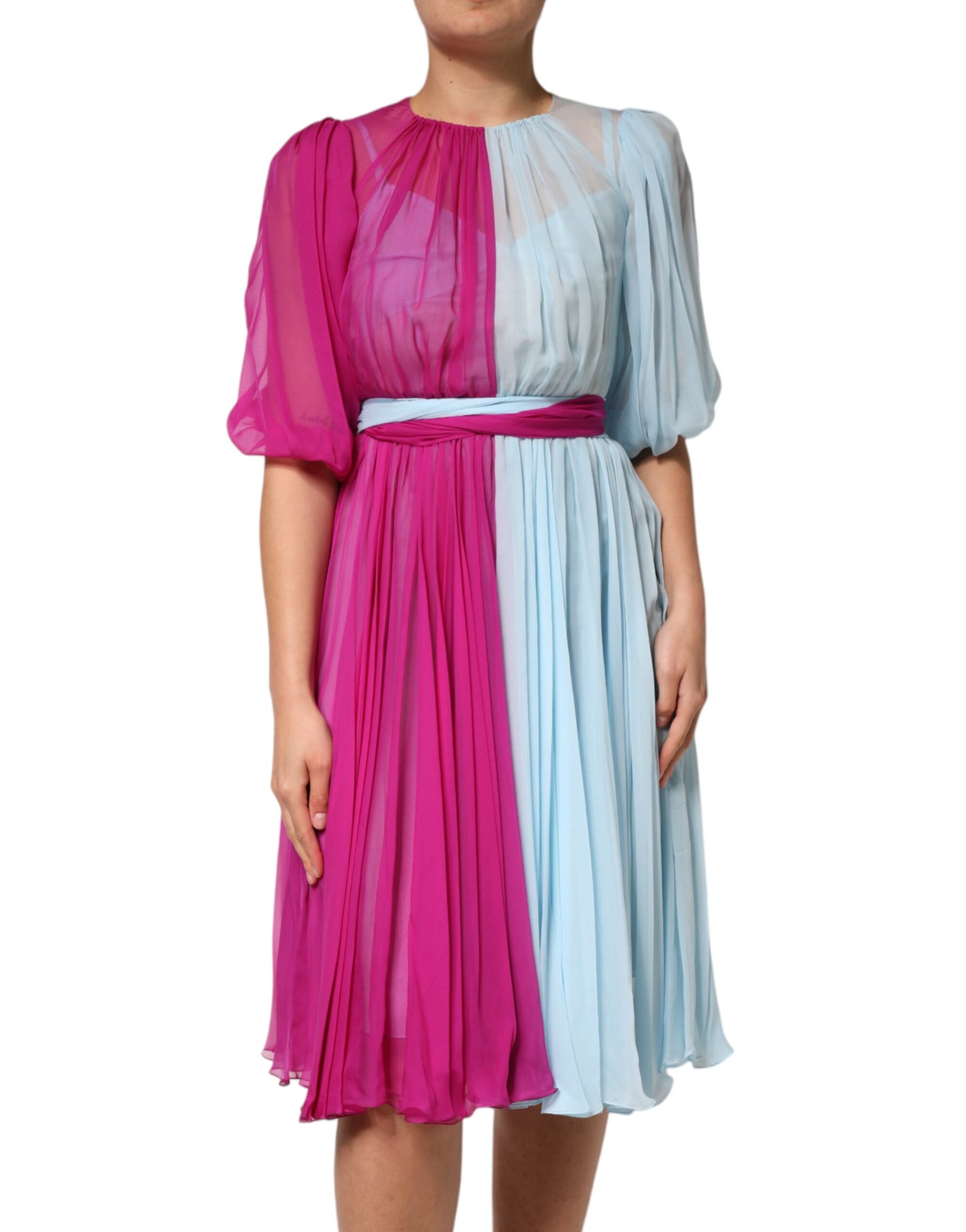 Dolce & Gabbana Fuchsia Light Blue Silk Two Tone Midi Dress | Regal Royce