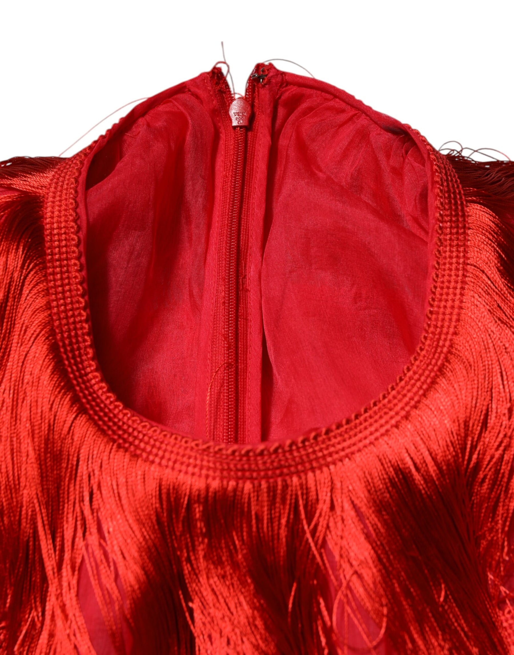 Dolce & Gabbana Red Silk Tiers Fringe Shift Knee Length Dress | Regal Royce
