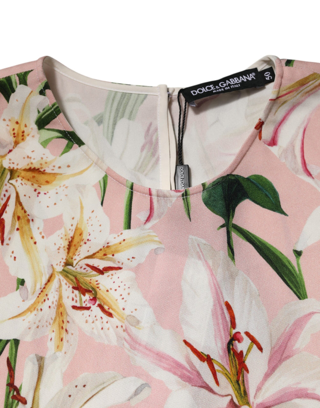 Dolce & Gabbana Pink Lily Printed Round Neck Blouse Top